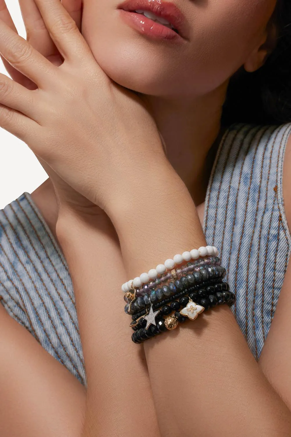 Small Moroccan Flower Onyx Charm Bracelet