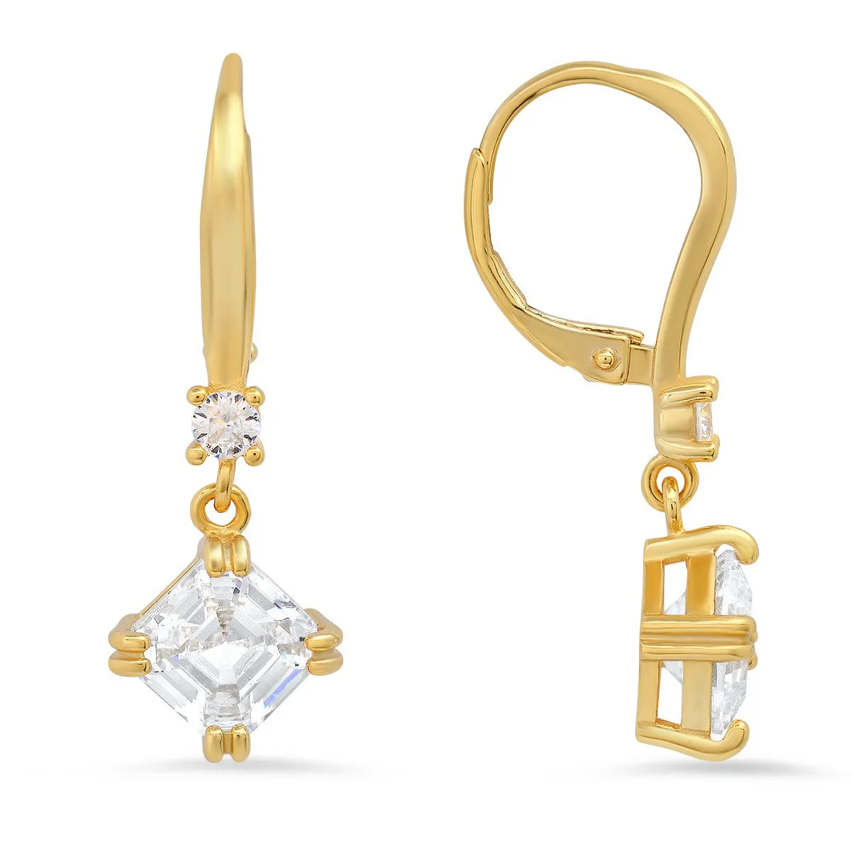 Sterling Silver Asscher-cut CZ Dangle Leverback Earrings