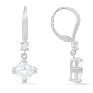 Sterling Silver Asscher-cut CZ Dangle Leverback Earrings
