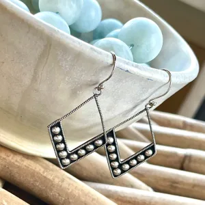 Sterling Silver Beaded Diamond Shaped Earrings 2”