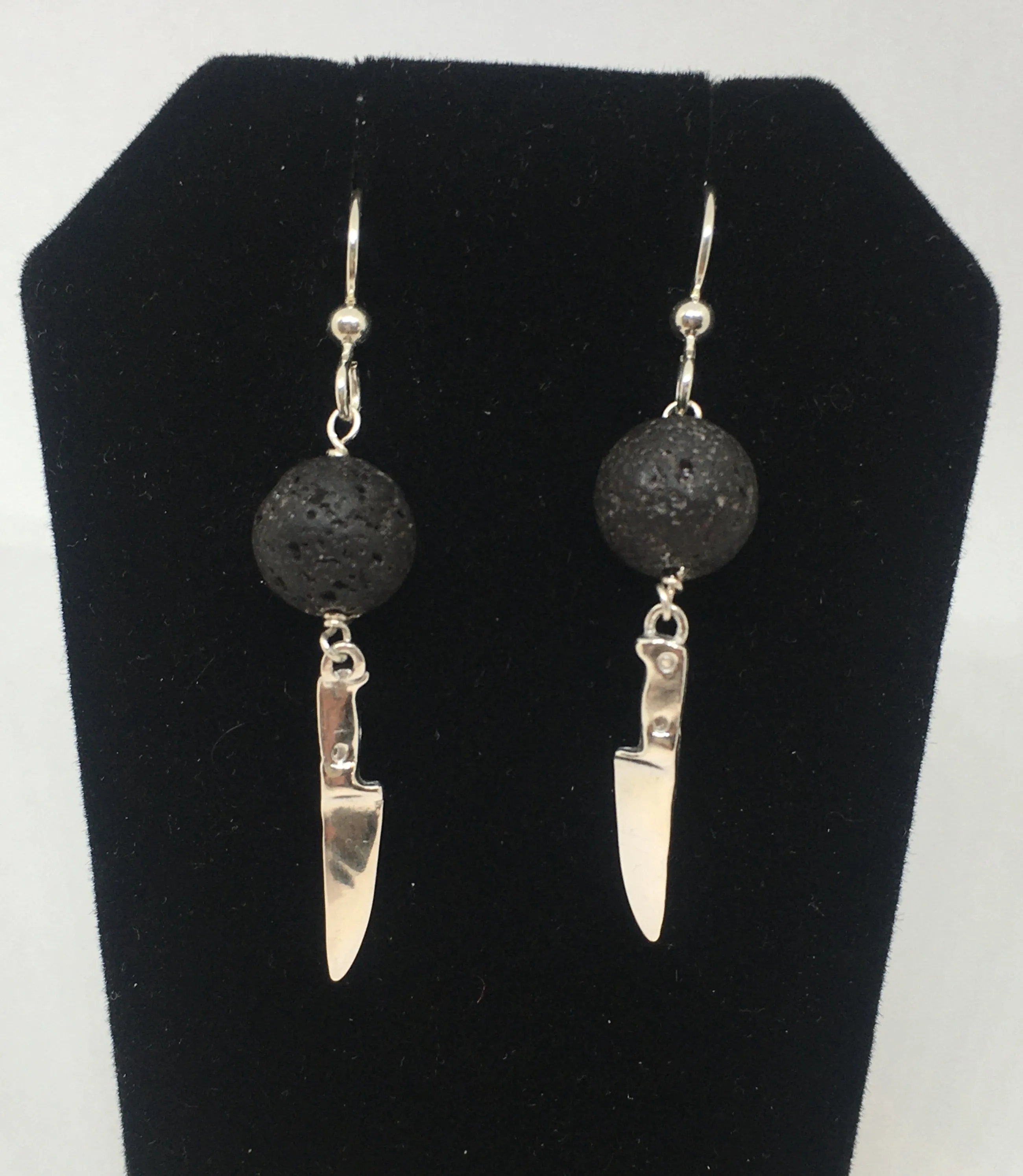 Sterling Silver Chef Knife Earrings with Lava