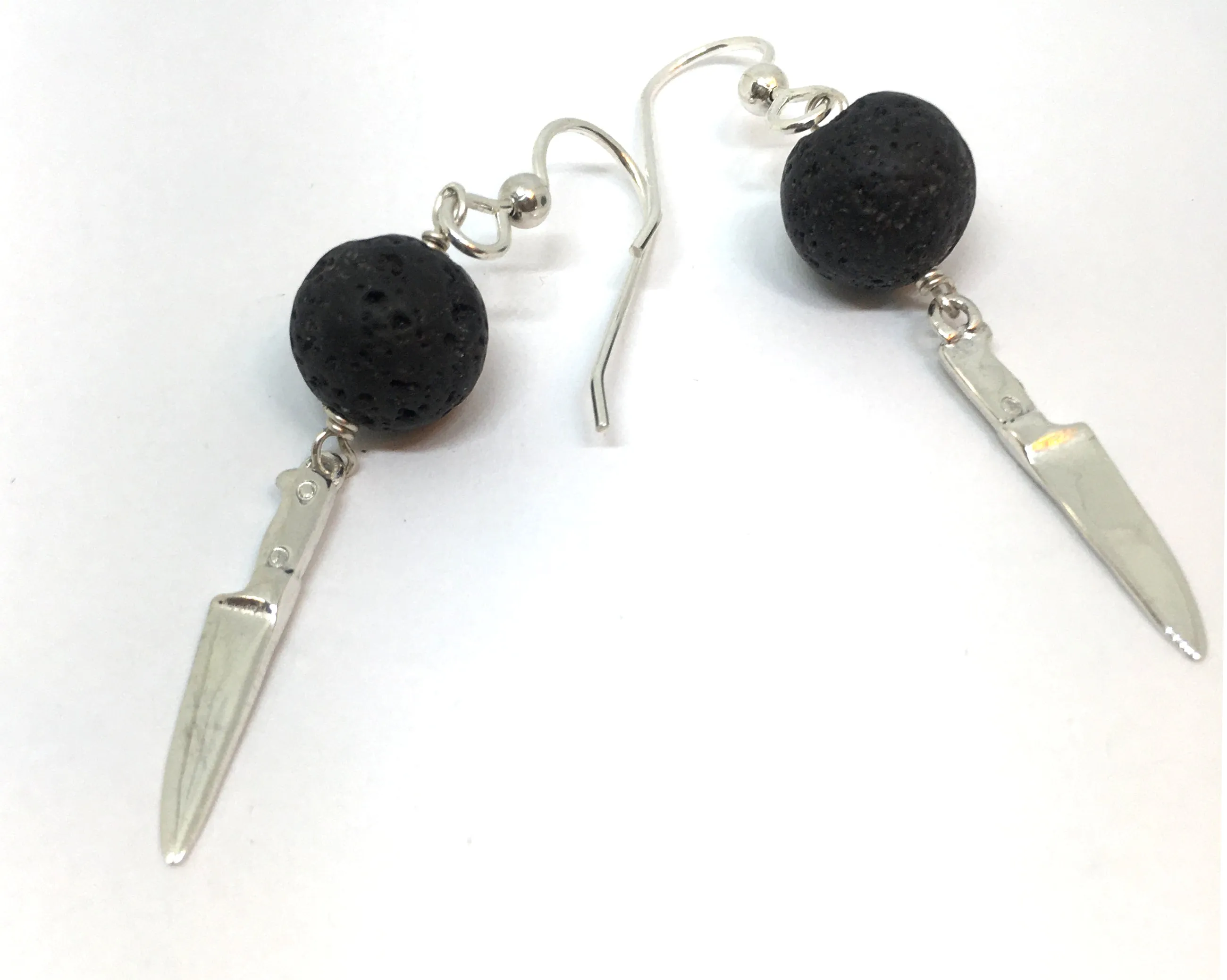 Sterling Silver Chef Knife Earrings with Lava