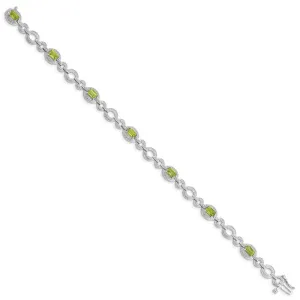 Sterling Silver Rhodium-plated Diamond & Peridot Oval Link Bracelet QX819PE