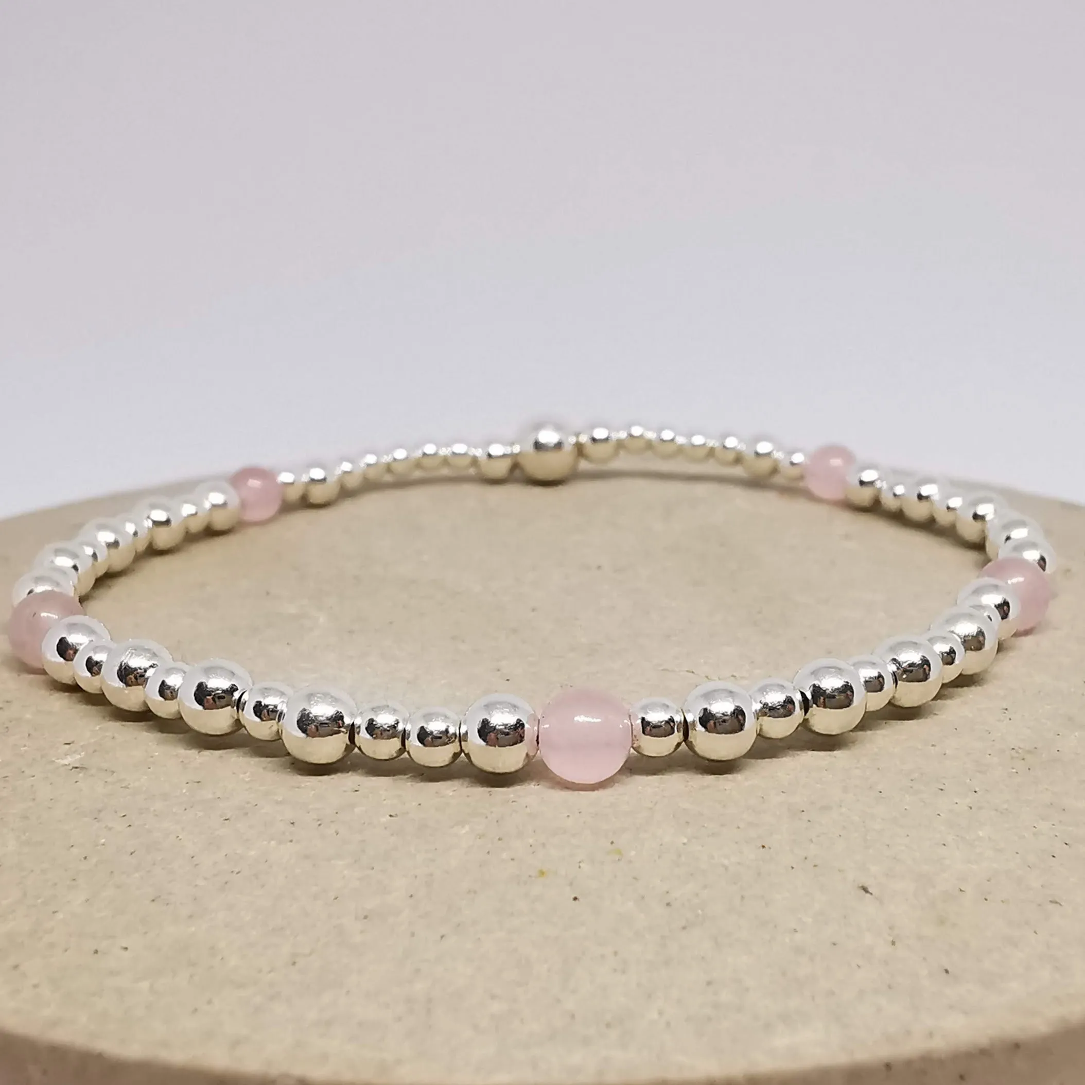Sterling Silver Rose Quartz Bead Bracelet