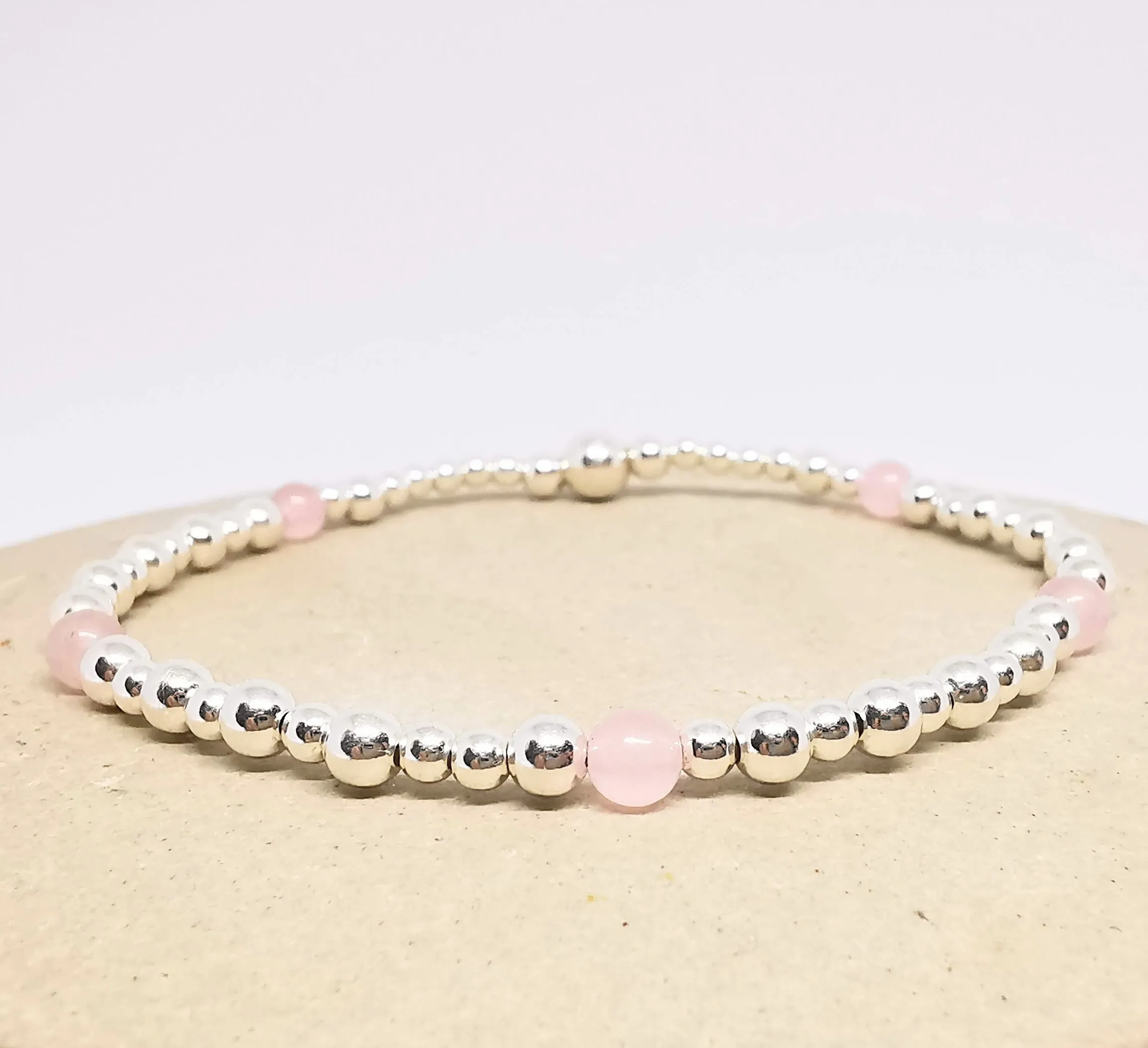 Sterling Silver Rose Quartz Bead Bracelet