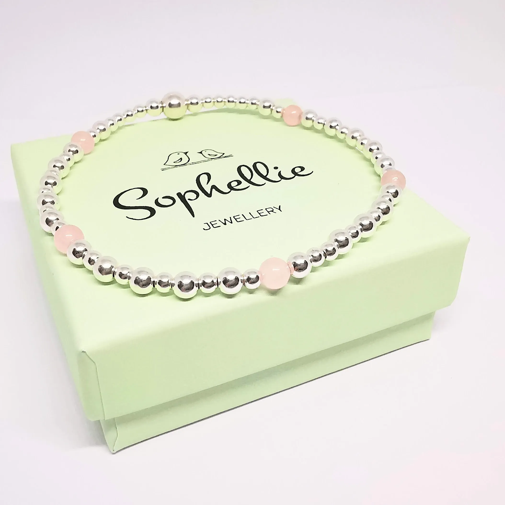 Sterling Silver Rose Quartz Bead Bracelet