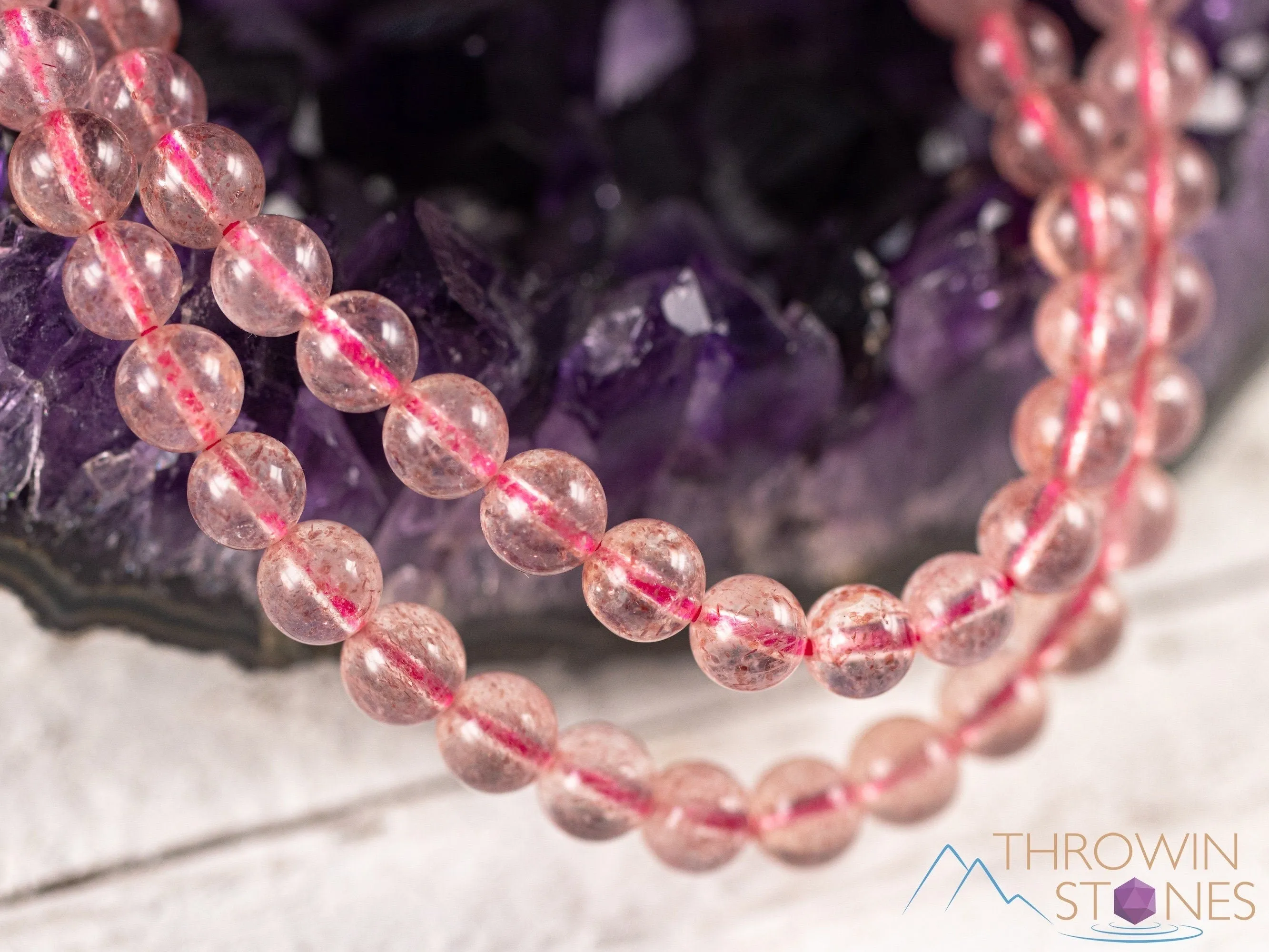 STRAWBERRY QUARTZ Crystal Jewelry - Wrap Bracelet, Crystal Beaded Necklace, Crystal Beaded Bracelet, E2103