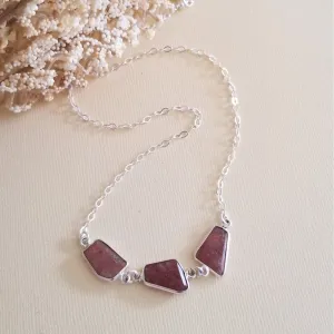 Strawberry Quartz Necklace, Row of Stones Necklace, Gemstone Layering Necklace