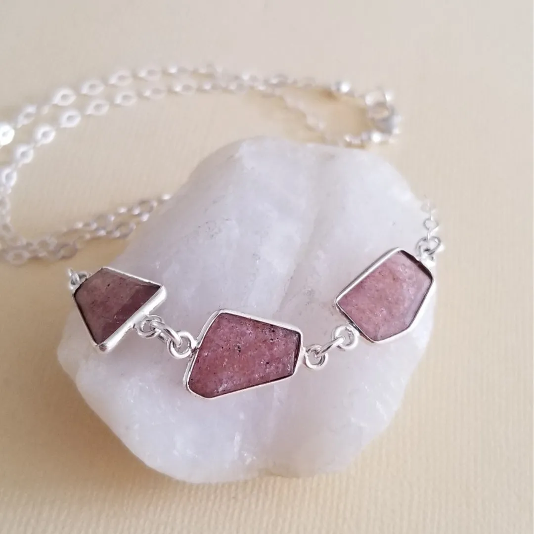 Strawberry Quartz Necklace, Row of Stones Necklace, Gemstone Layering Necklace