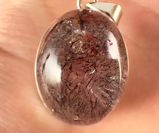 SUPER SEVEN QUARTZ Crystal Pendant - Sterling Silver, Oval - Fine Jewelry, Healing Crystals and Stones, 54119