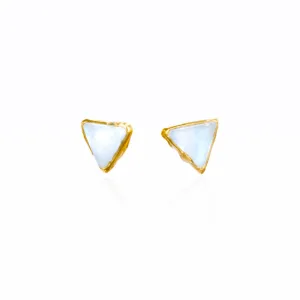 Triangle Moonstone Earrings, Gold Earrings, Moonstone
