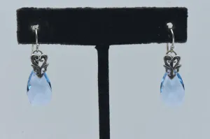 Vintage Blue Faceted Glass Teardrop Sterling Silver Earrings