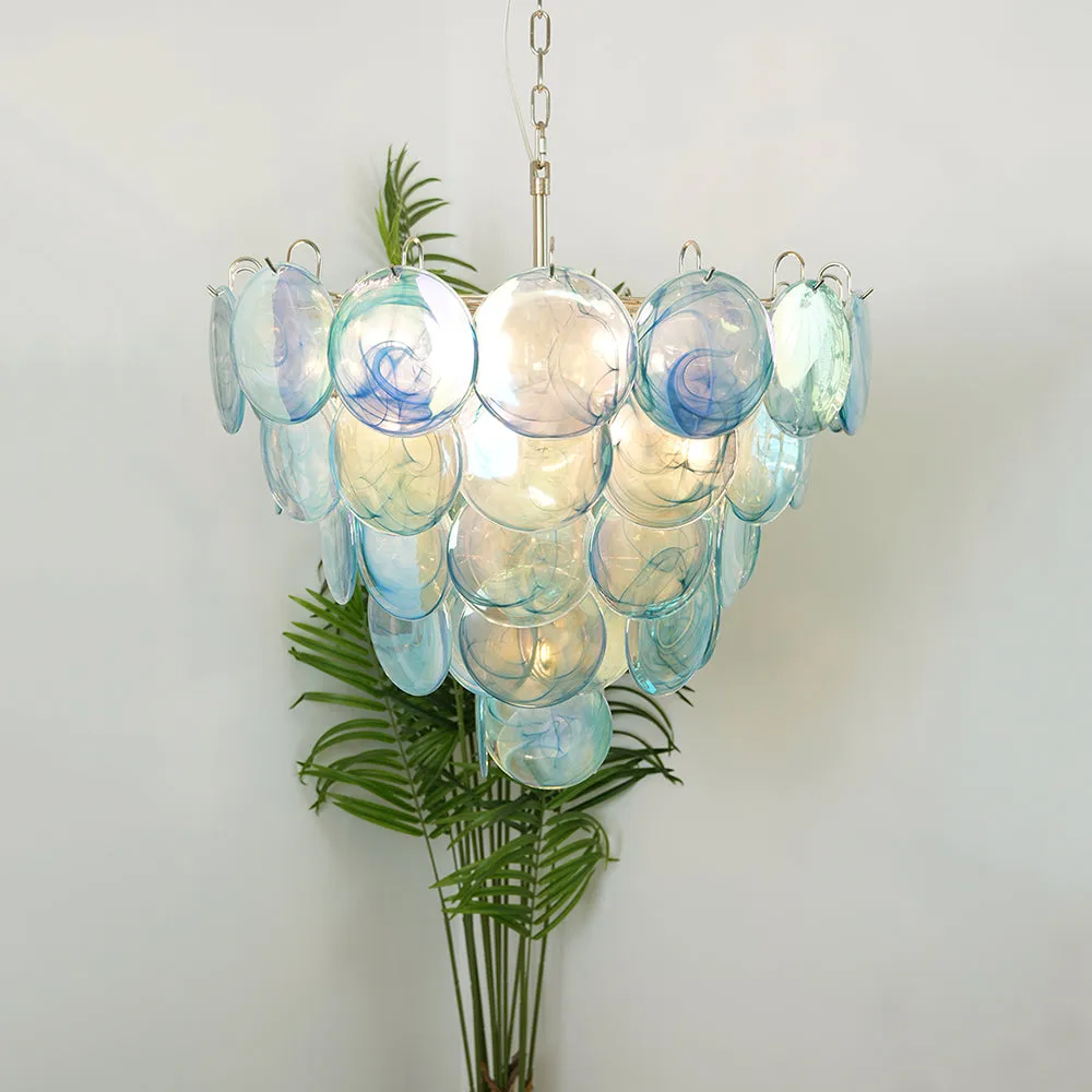 Vintage Blue Murano Disc Glass Chandelier