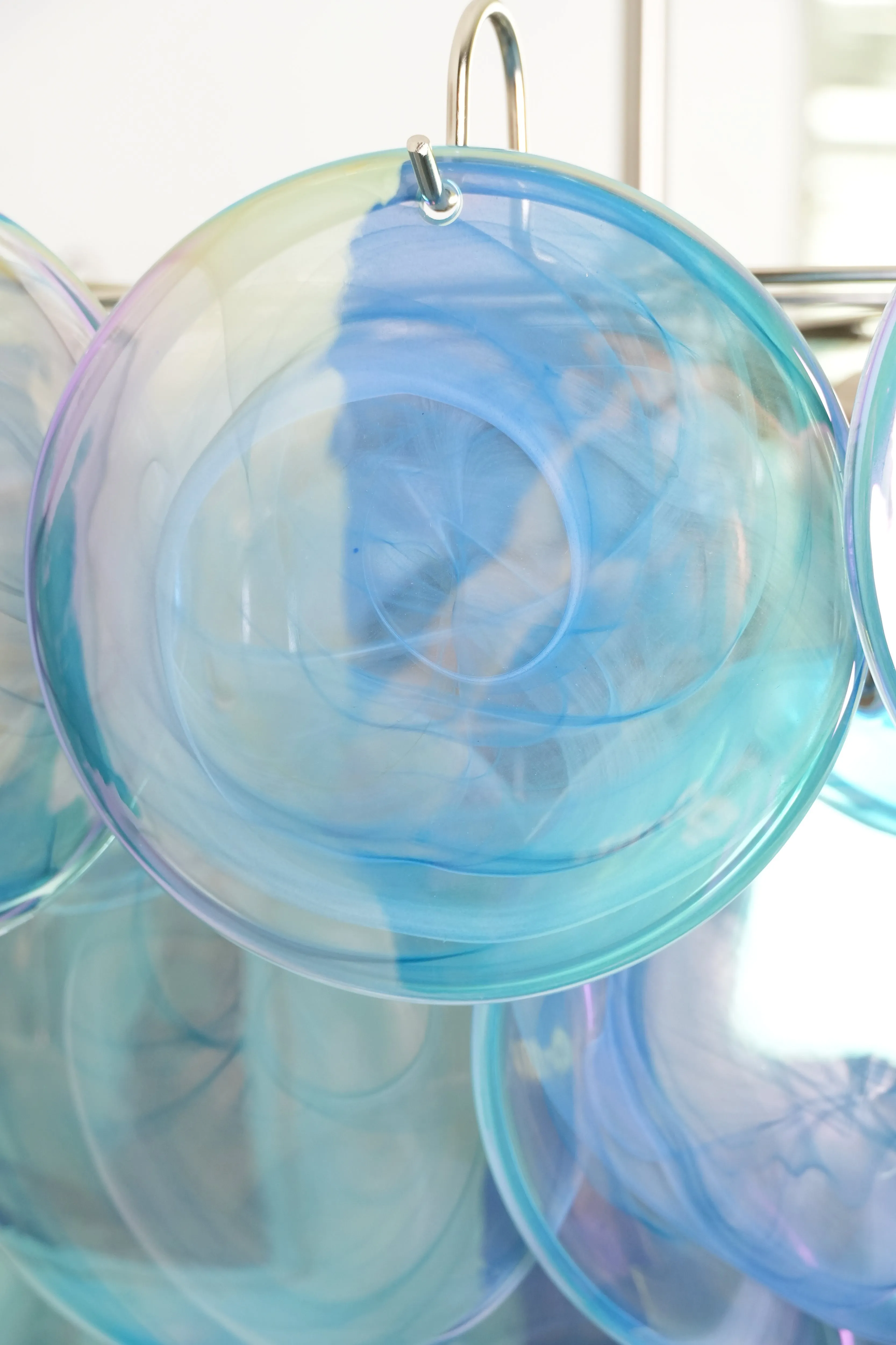 Vintage Blue Murano Disc Glass Chandelier