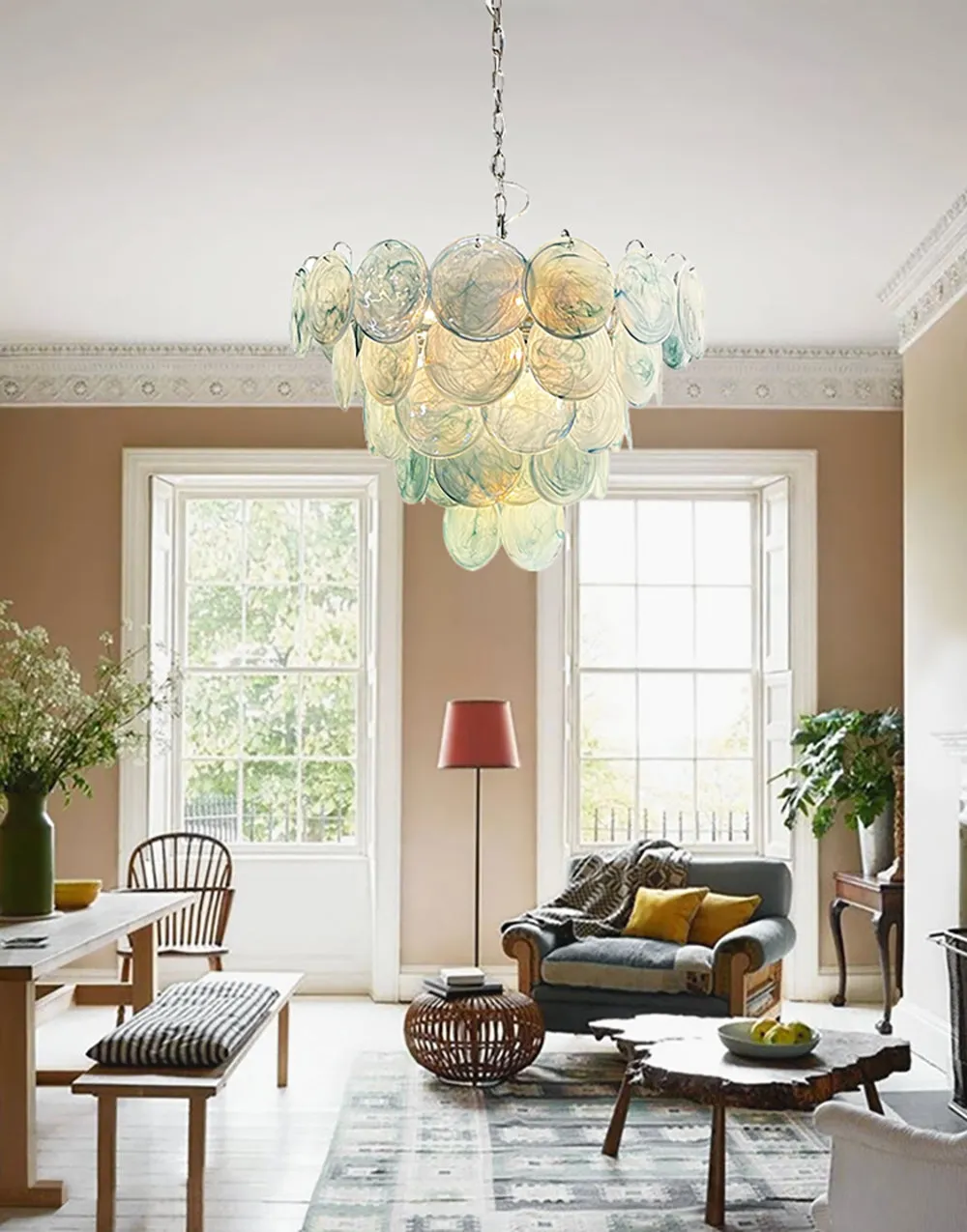 Vintage Blue Murano Disc Glass Chandelier