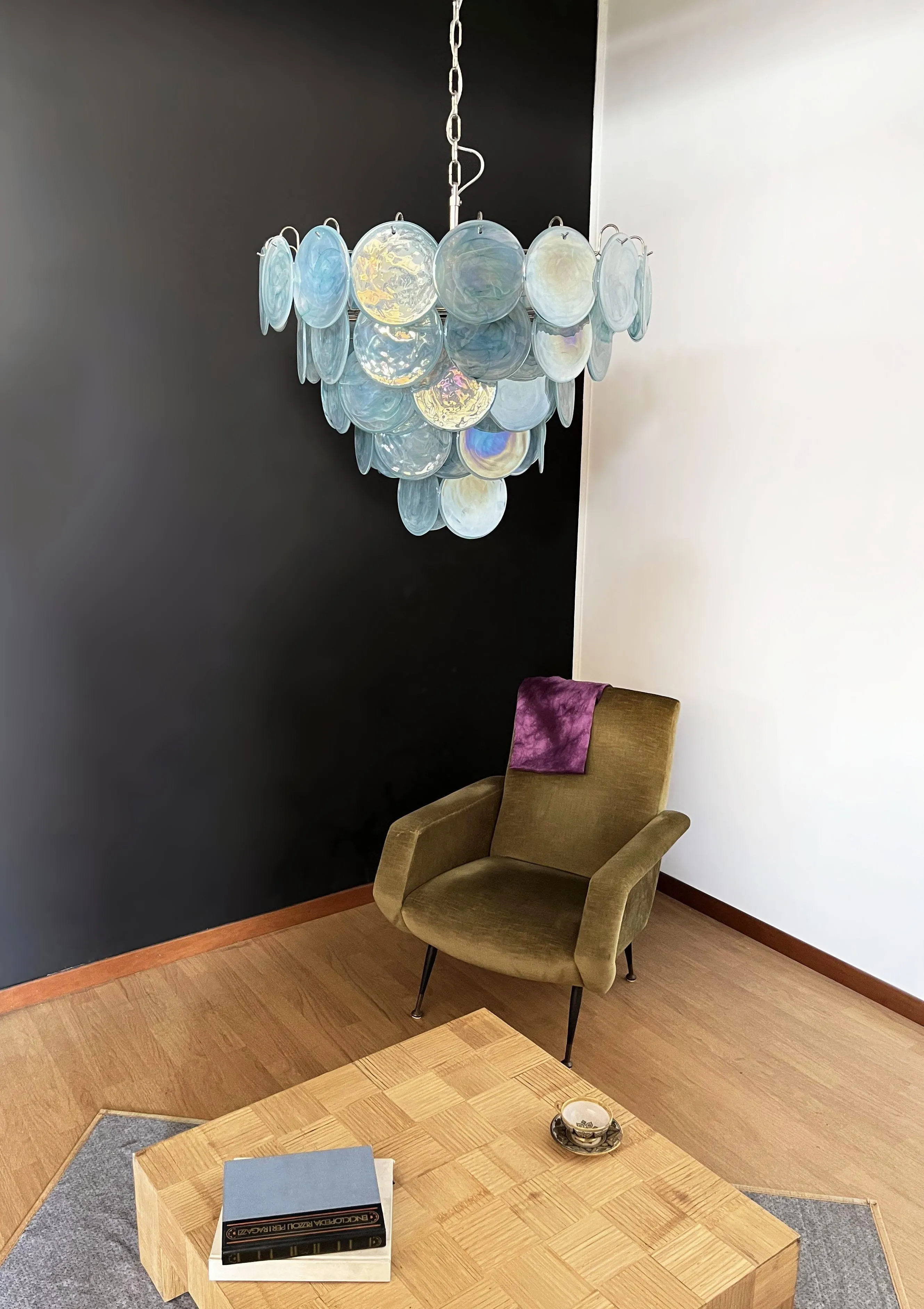 Vintage Blue Murano Disc Glass Chandelier
