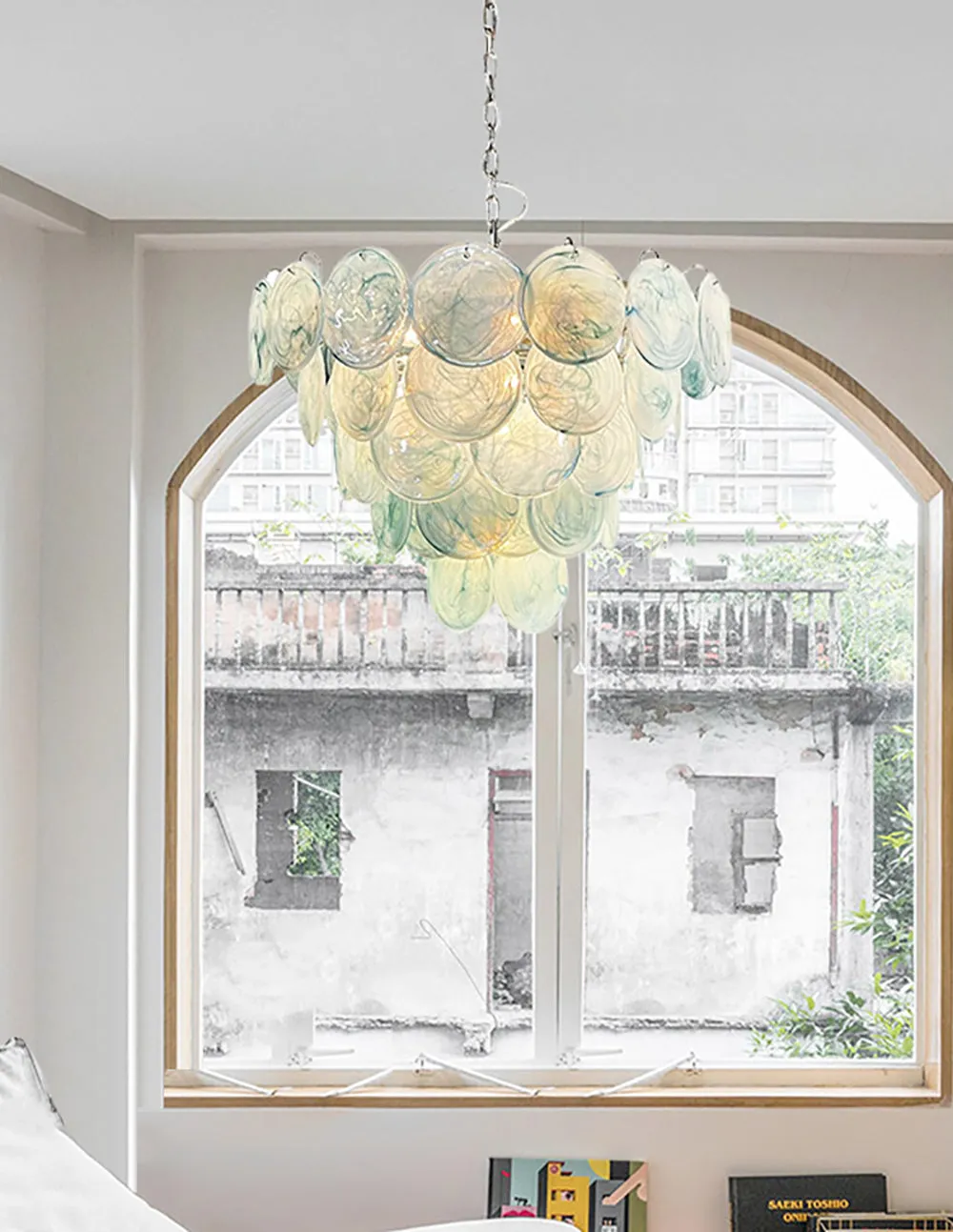 Vintage Blue Murano Disc Glass Chandelier