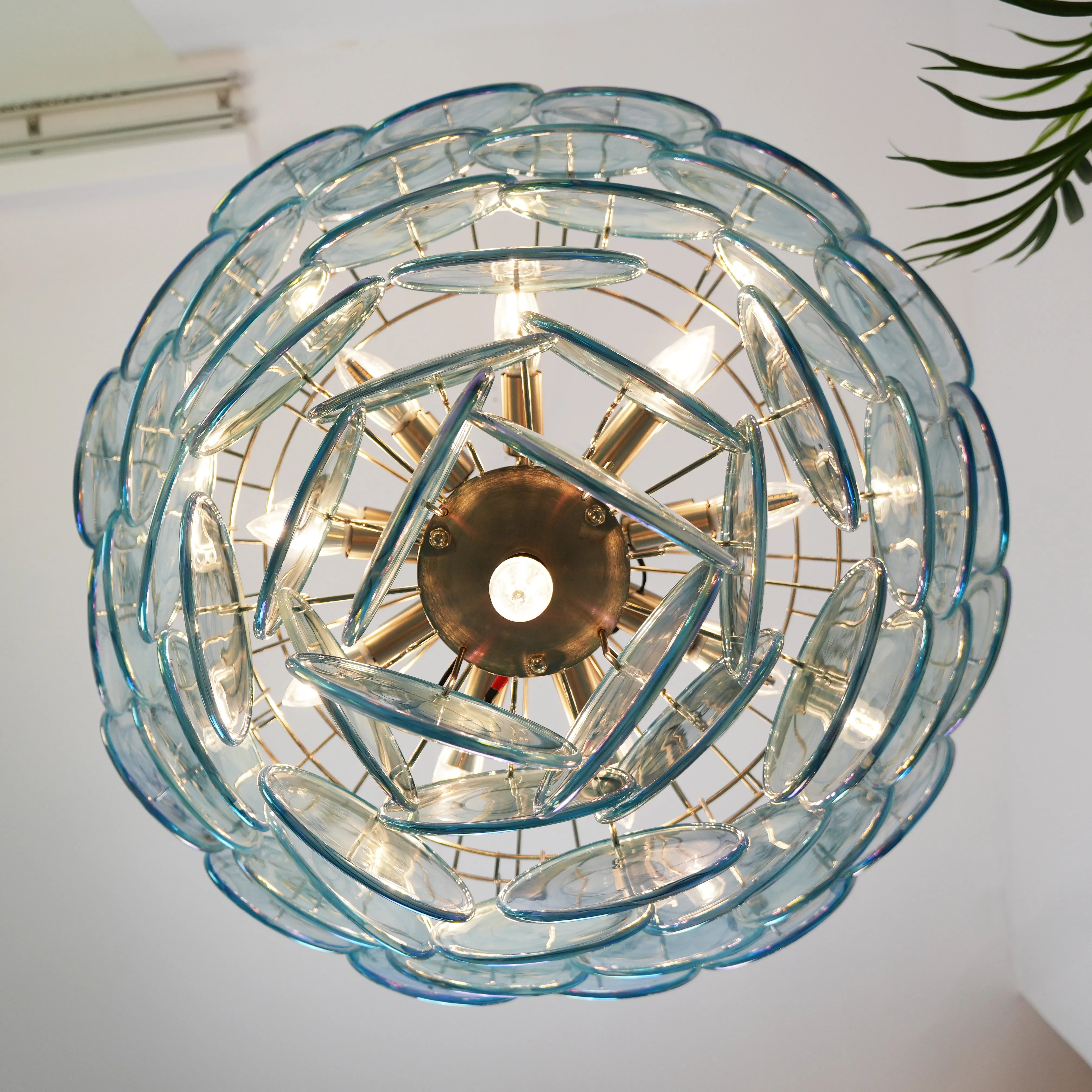 Vintage Blue Murano Disc Glass Chandelier