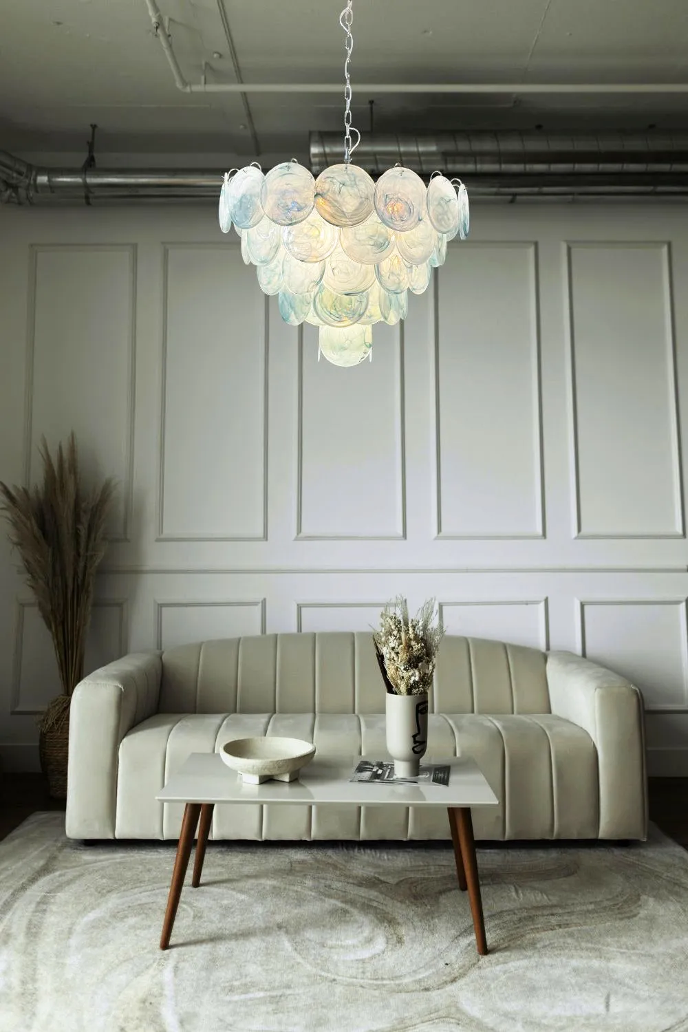 Vintage Blue Murano Disc Glass Chandelier