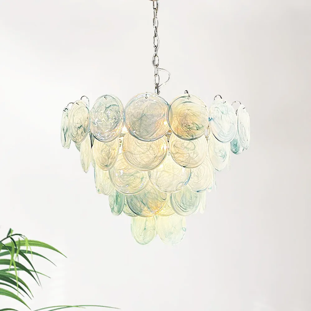 Vintage Blue Murano Disc Glass Chandelier