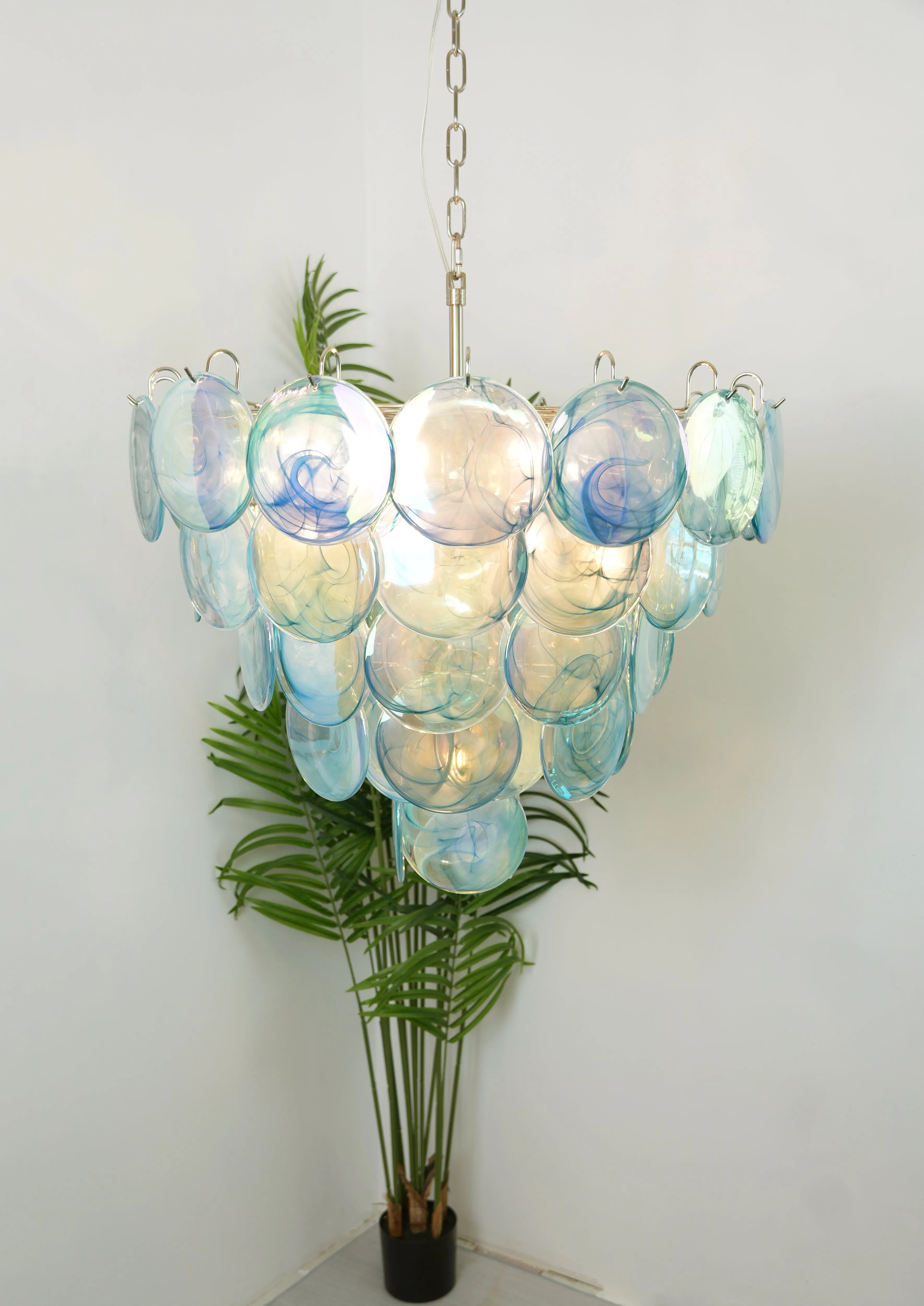 Vintage Blue Murano Disc Glass Chandelier