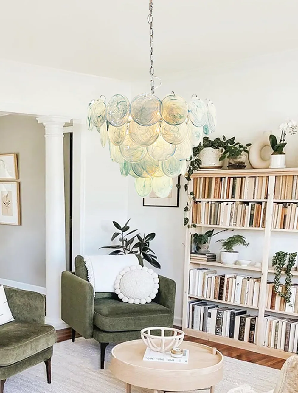 Vintage Blue Murano Disc Glass Chandelier