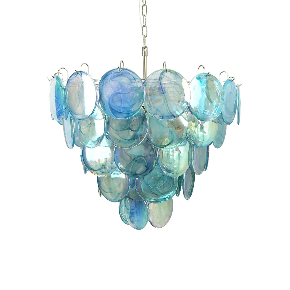 Vintage Blue Murano Disc Glass Chandelier
