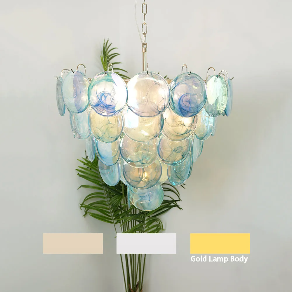 Vintage Blue Murano Disc Glass Chandelier