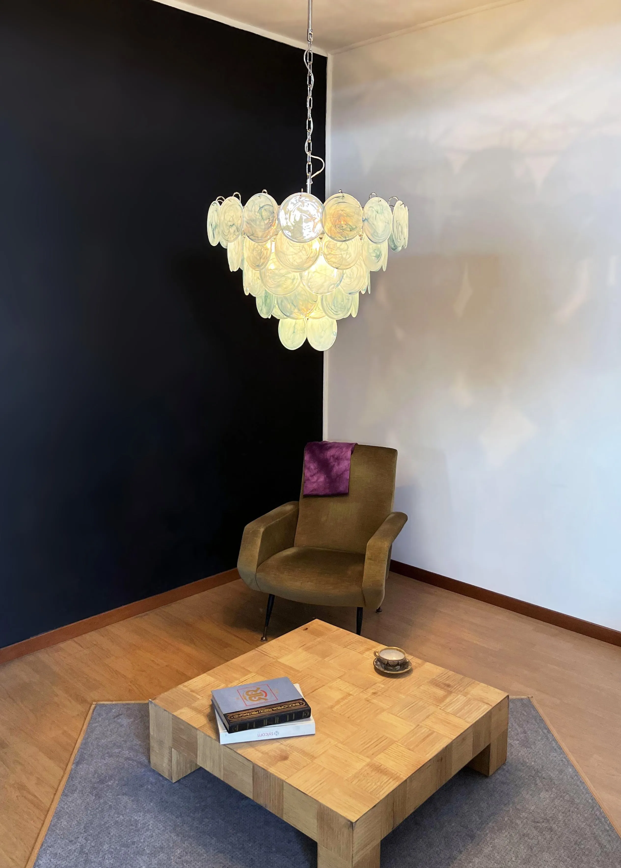 Vintage Blue Murano Disc Glass Chandelier