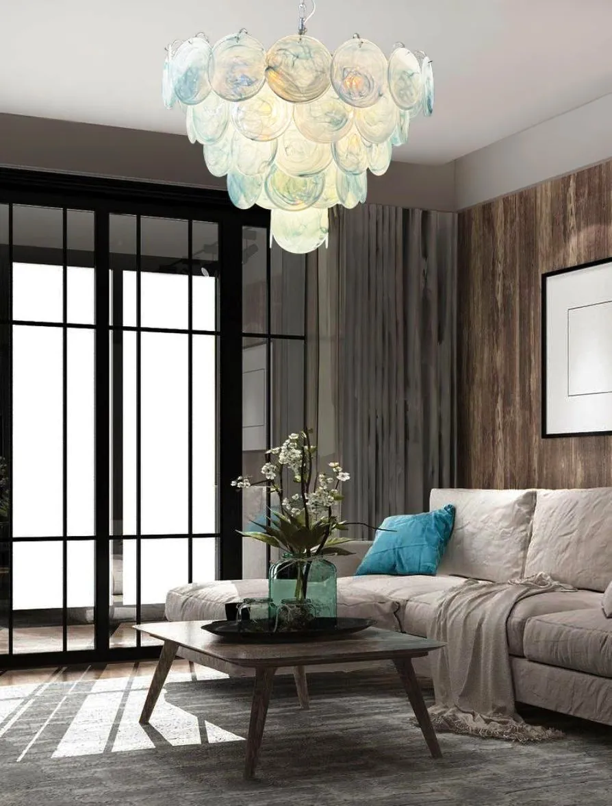 Vintage Blue Murano Disc Glass Chandelier