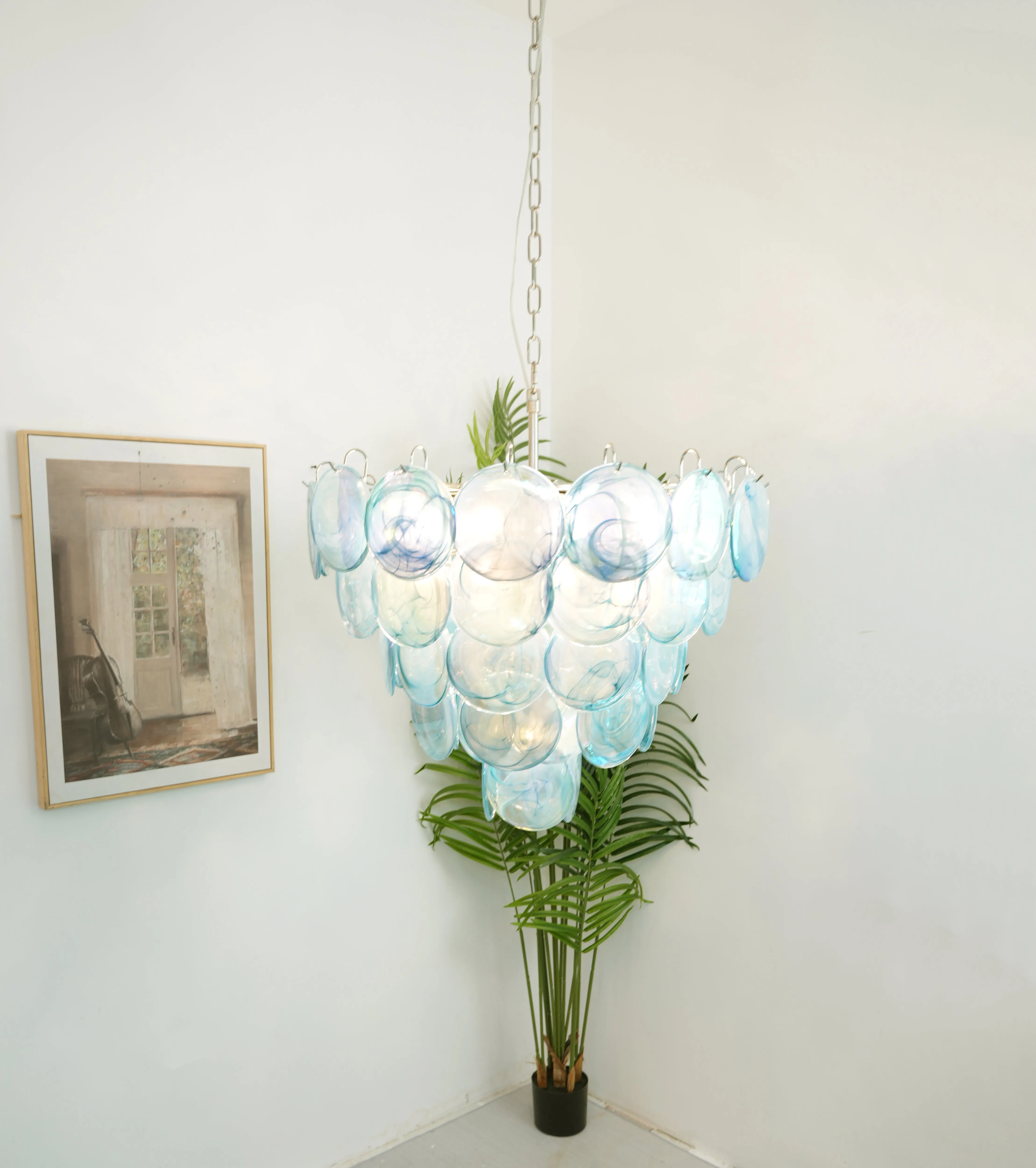 Vintage Blue Murano Disc Glass Chandelier