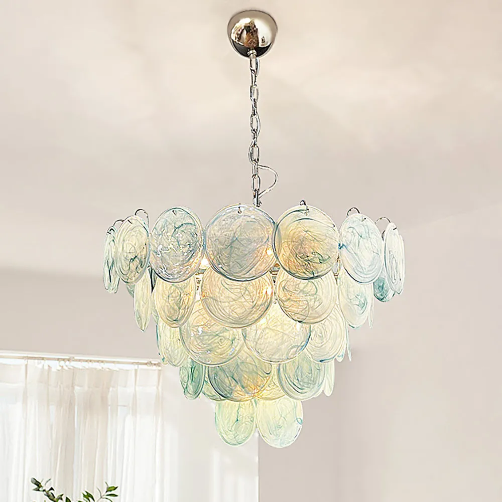 Vintage Blue Murano Disc Glass Chandelier