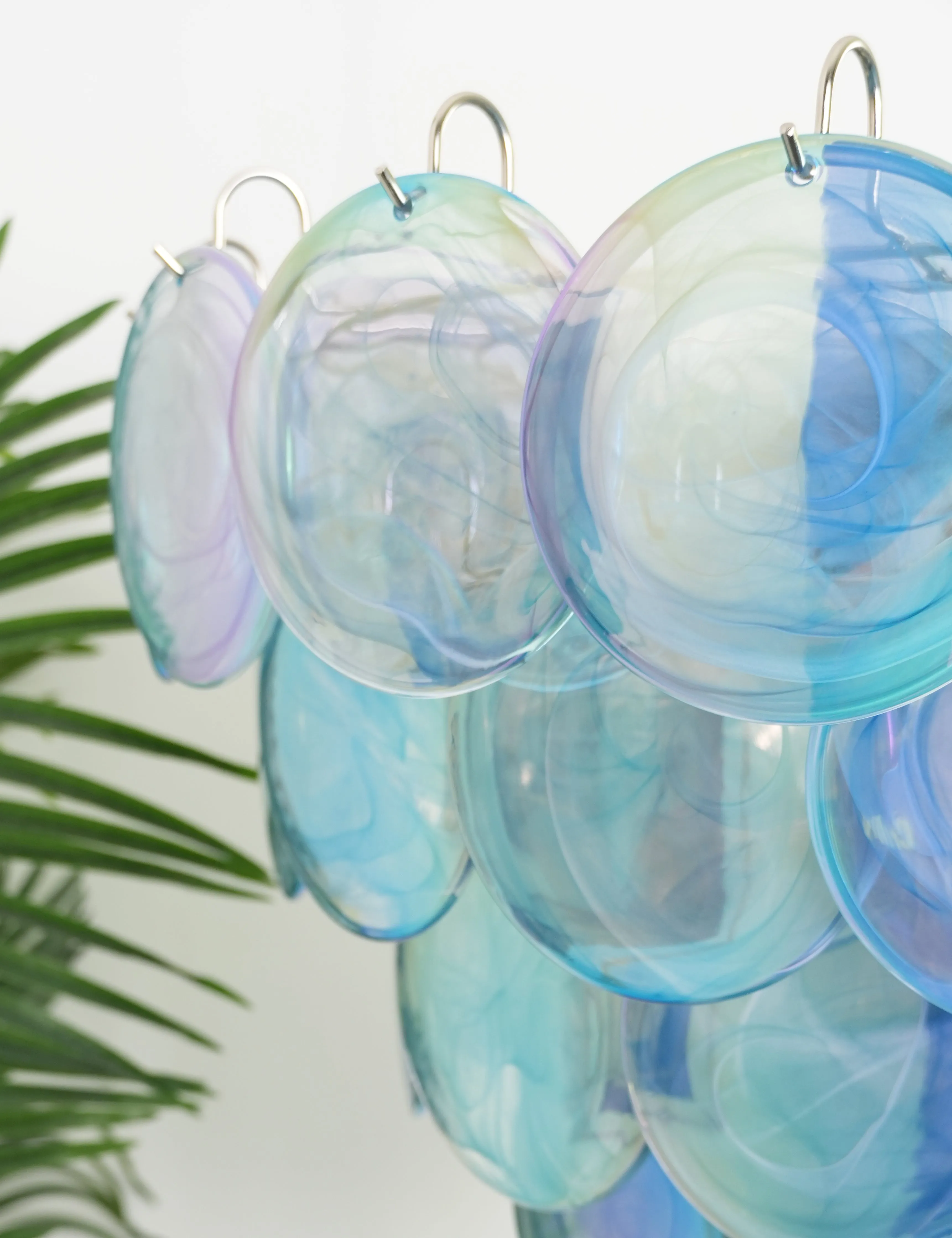 Vintage Blue Murano Disc Glass Chandelier