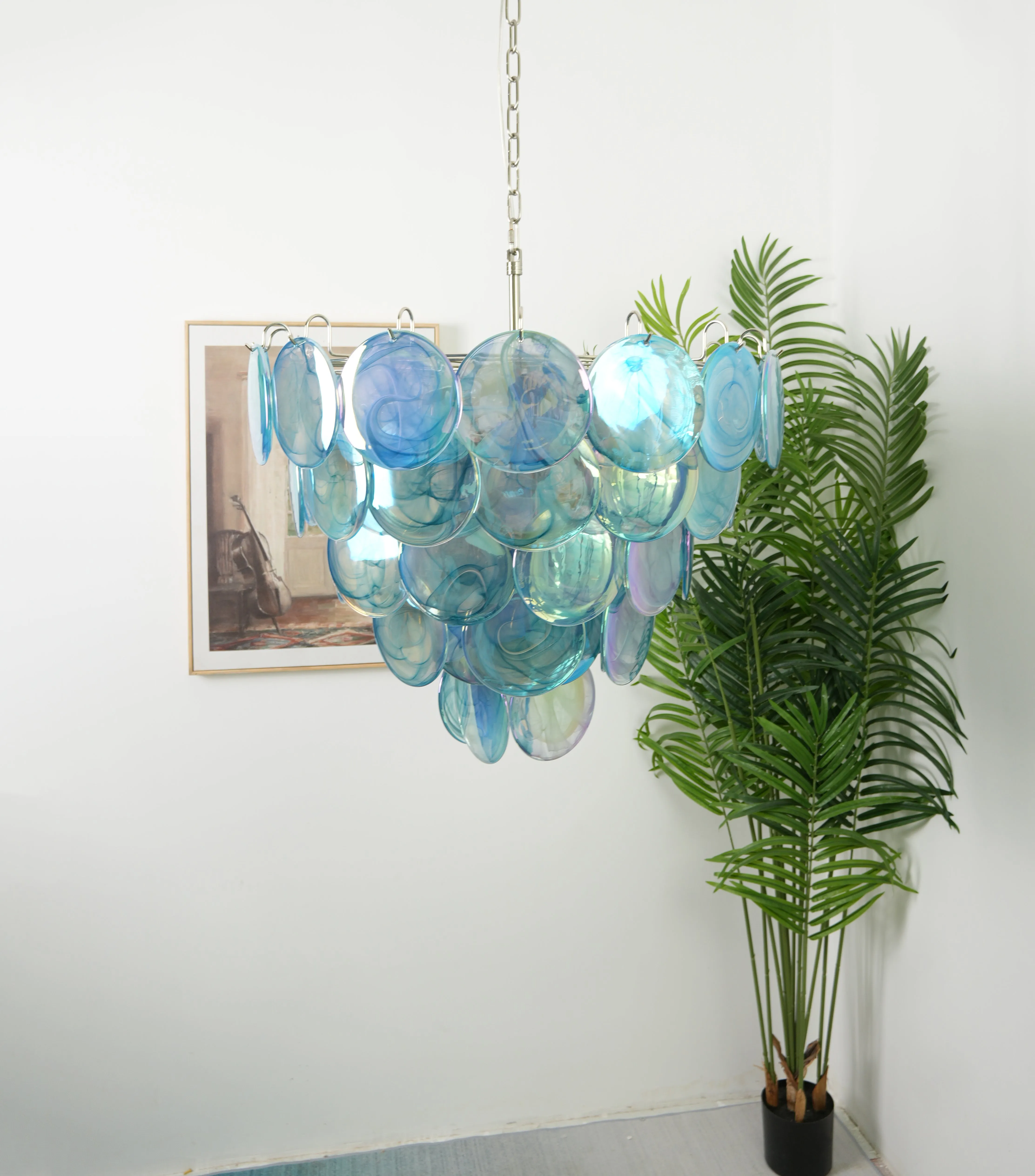 Vintage Blue Murano Disc Glass Chandelier