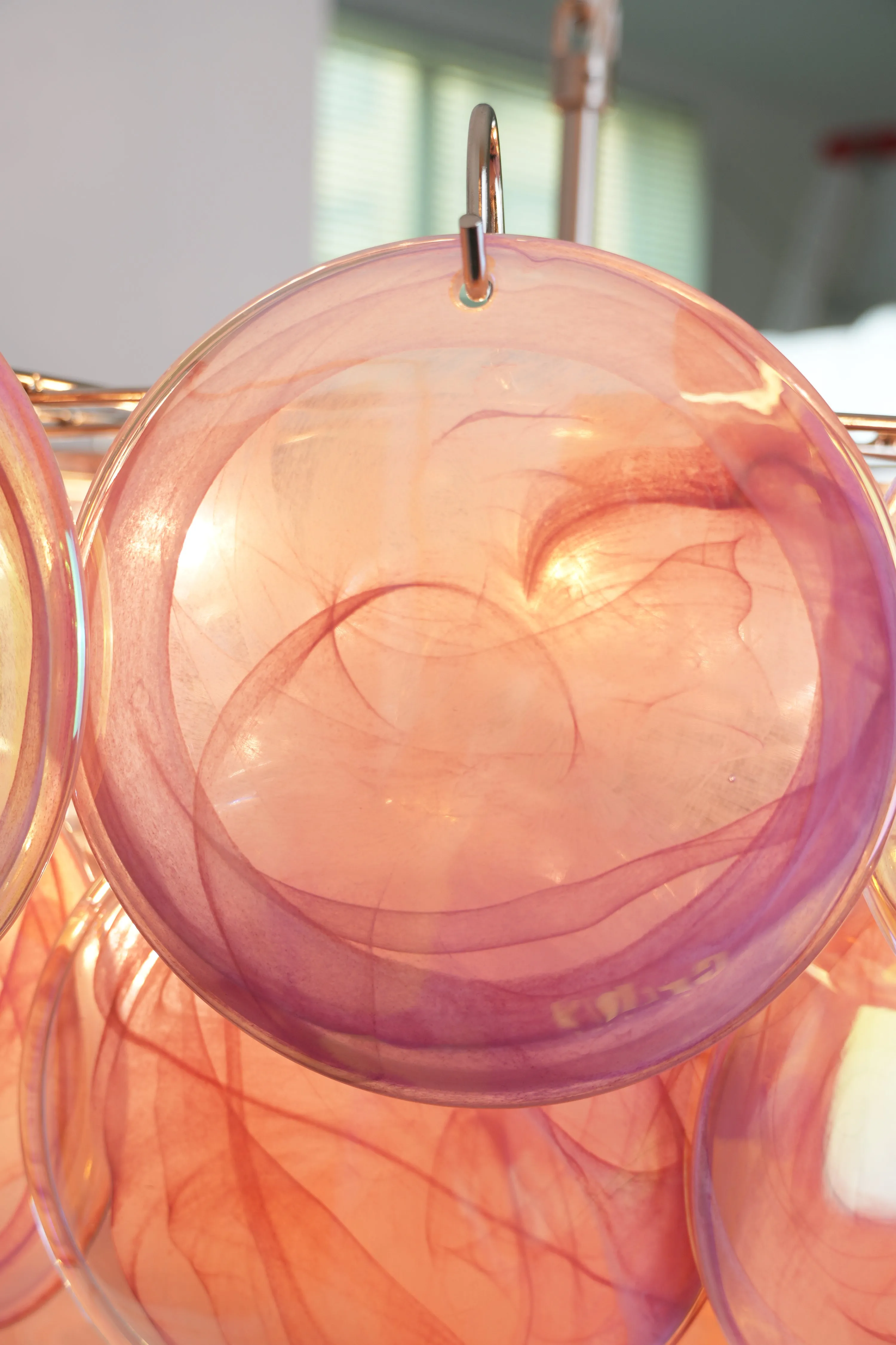 Vintage Pink Murano Disc Glass Chandelier