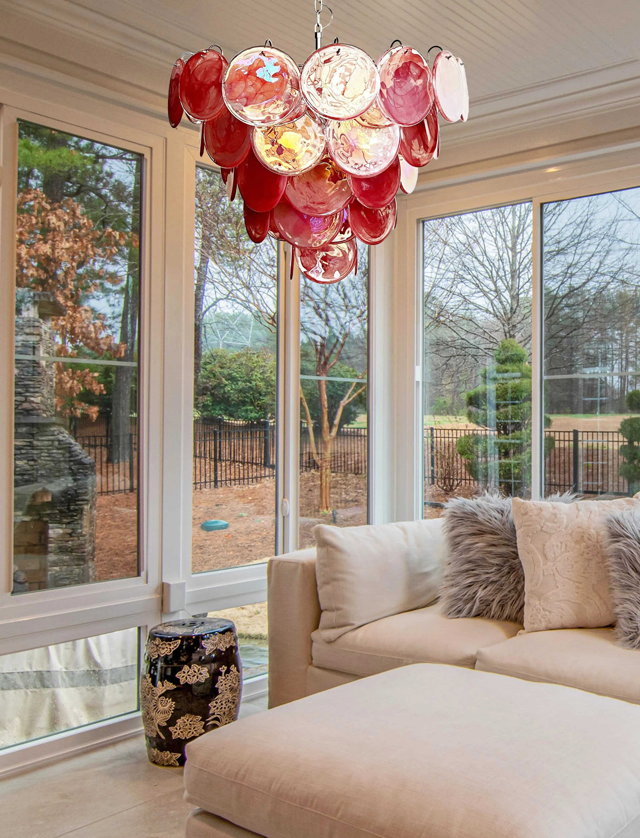 Vintage Pink Murano Disc Glass Chandelier