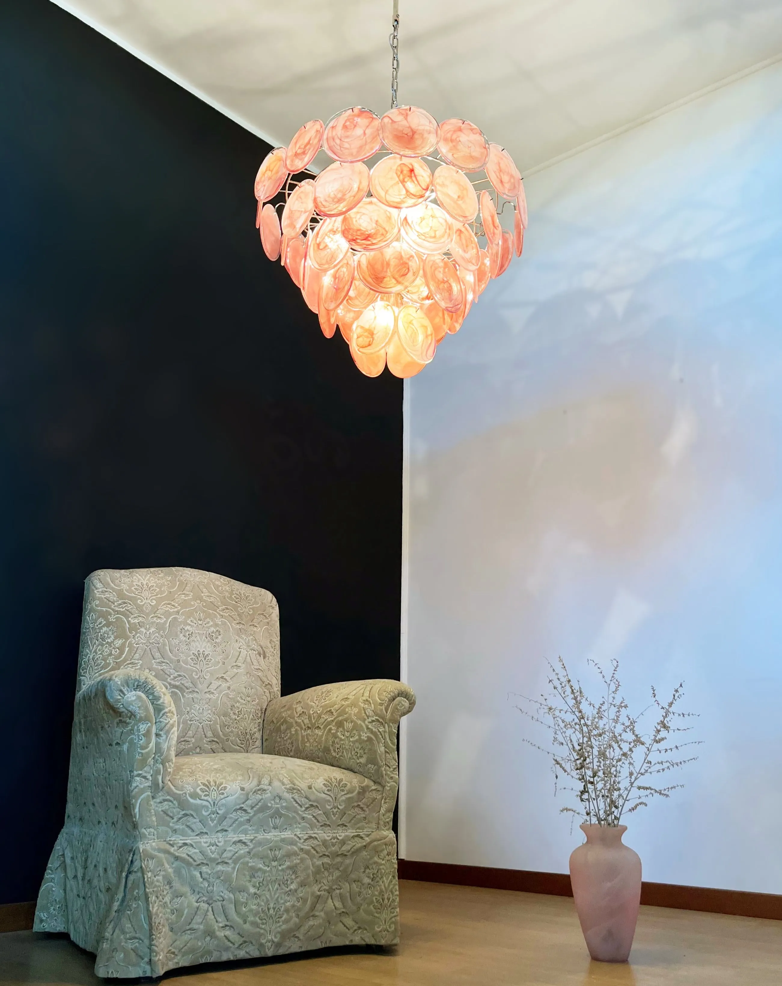 Vintage Pink Murano Disc Glass Chandelier