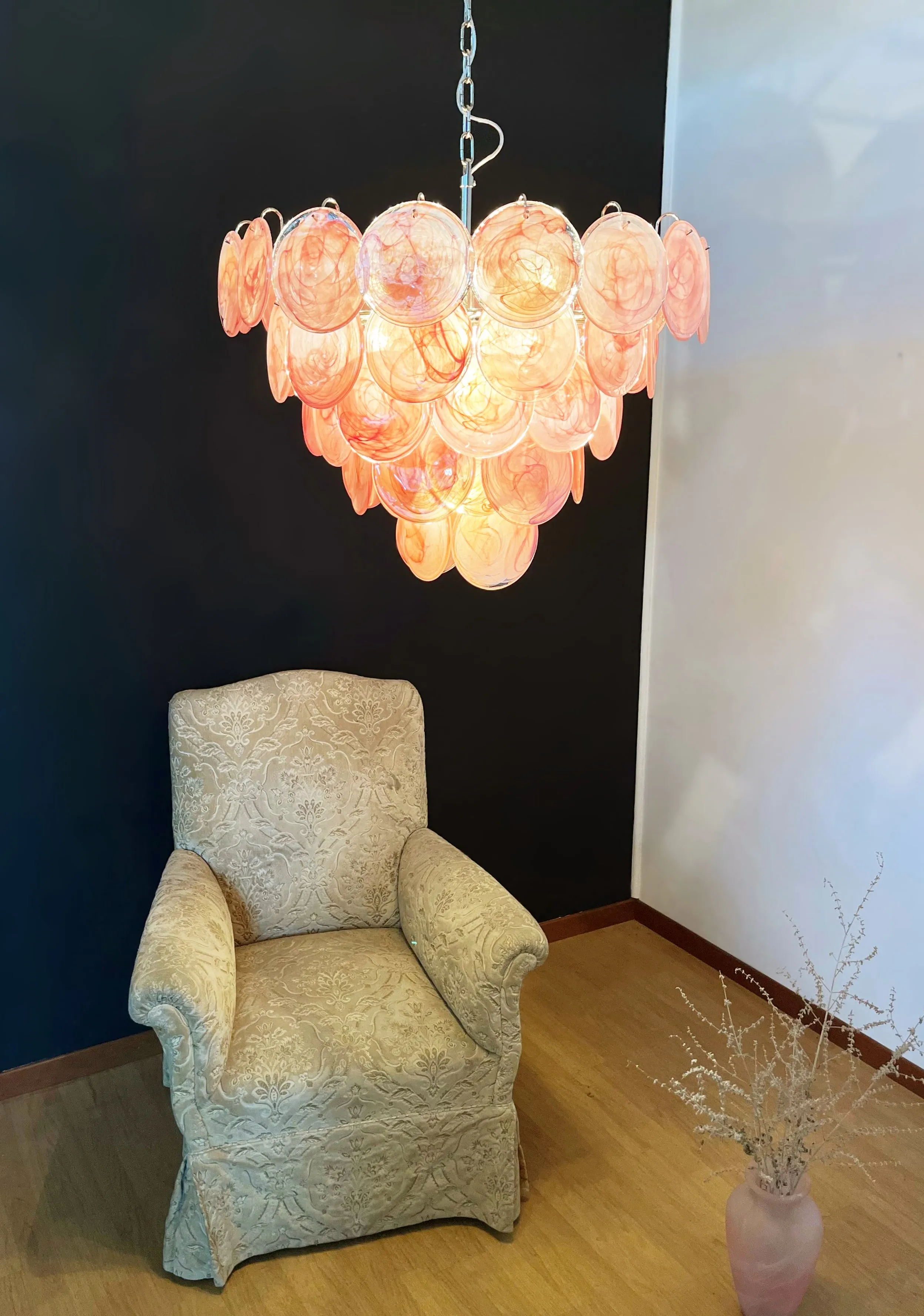 Vintage Pink Murano Disc Glass Chandelier
