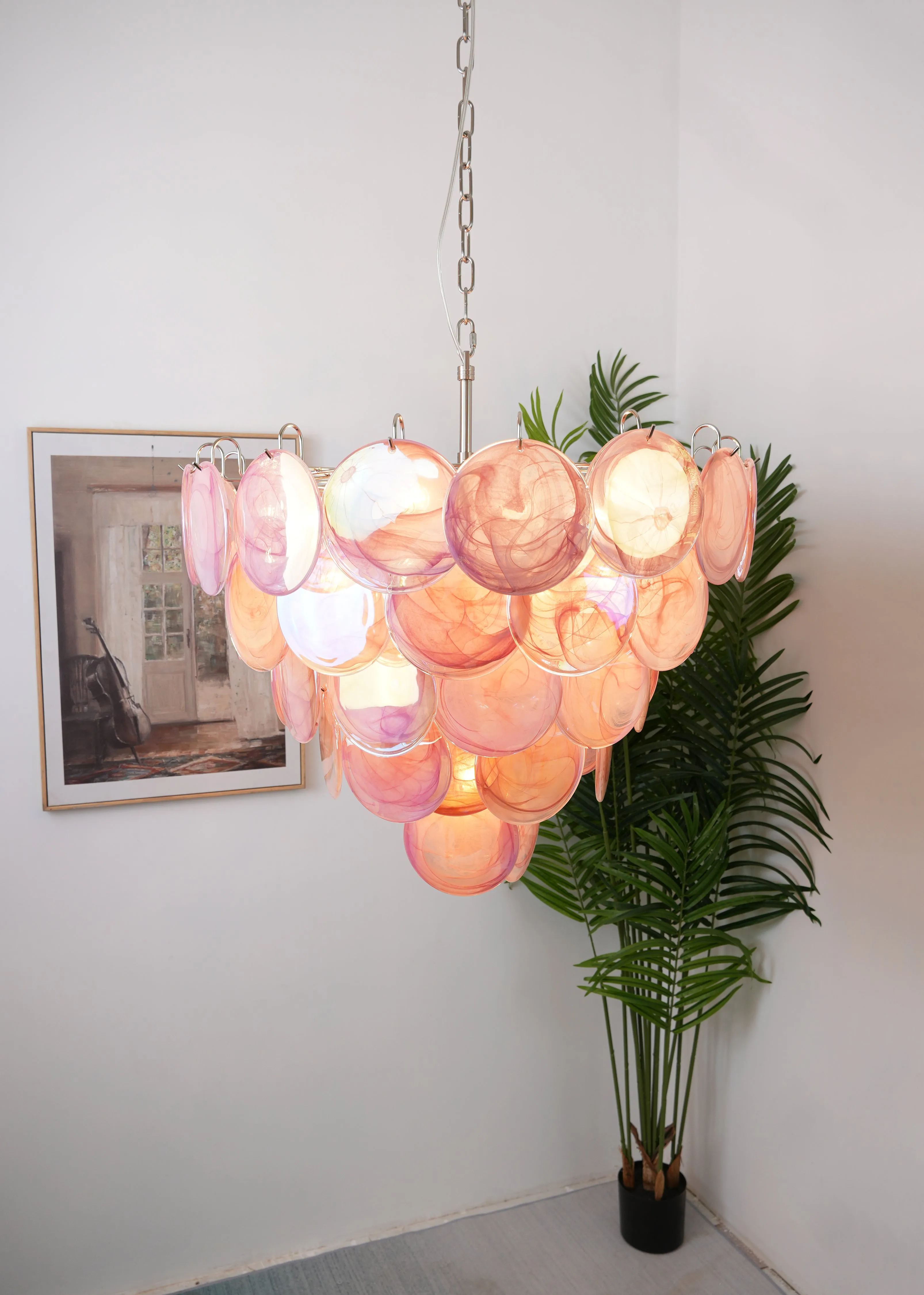 Vintage Pink Murano Disc Glass Chandelier