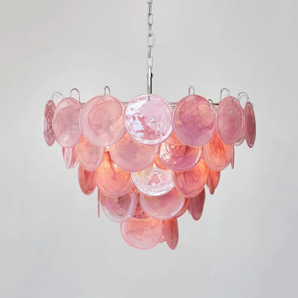 Vintage Pink Murano Disc Glass Chandelier