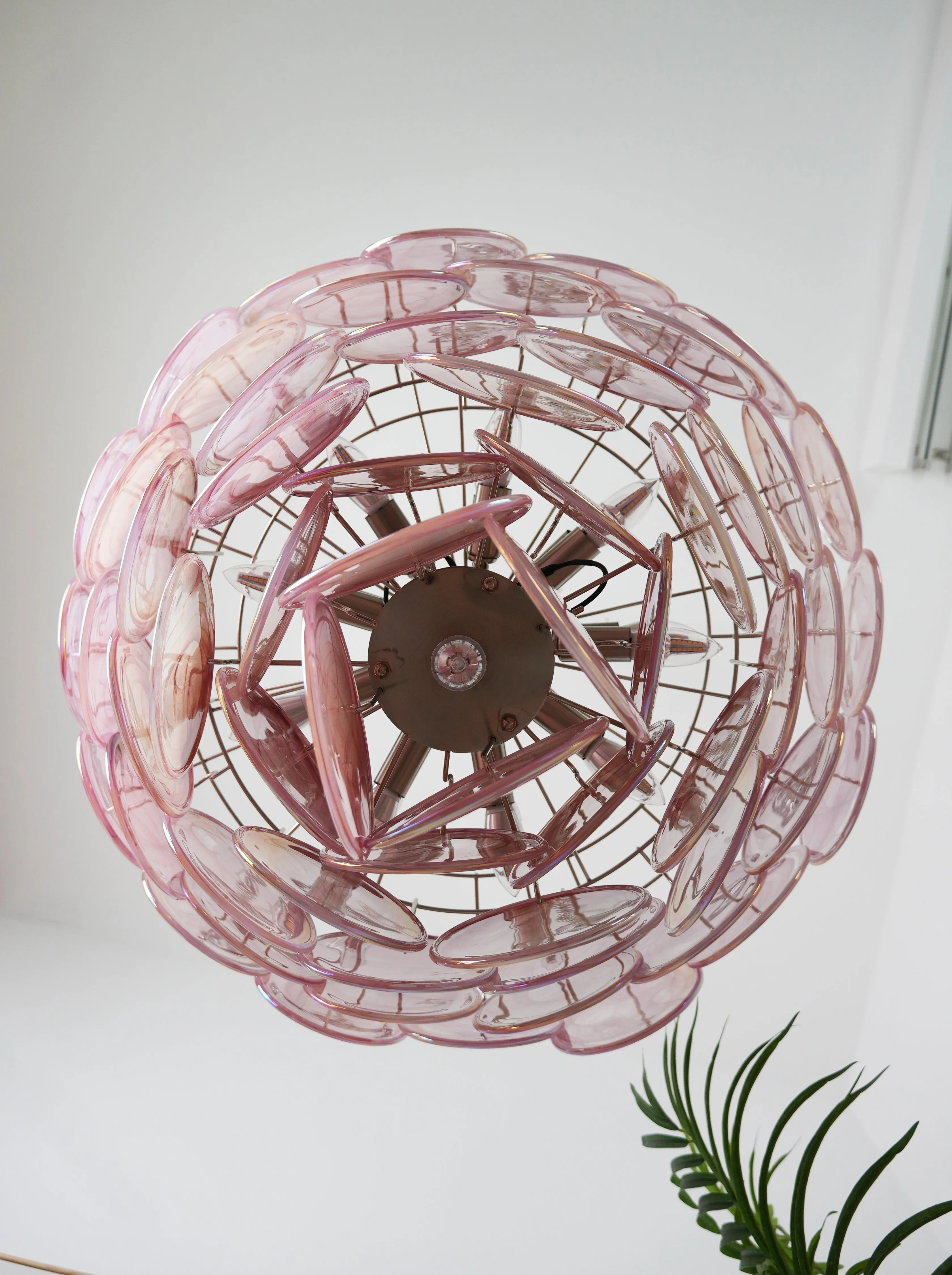 Vintage Pink Murano Disc Glass Chandelier