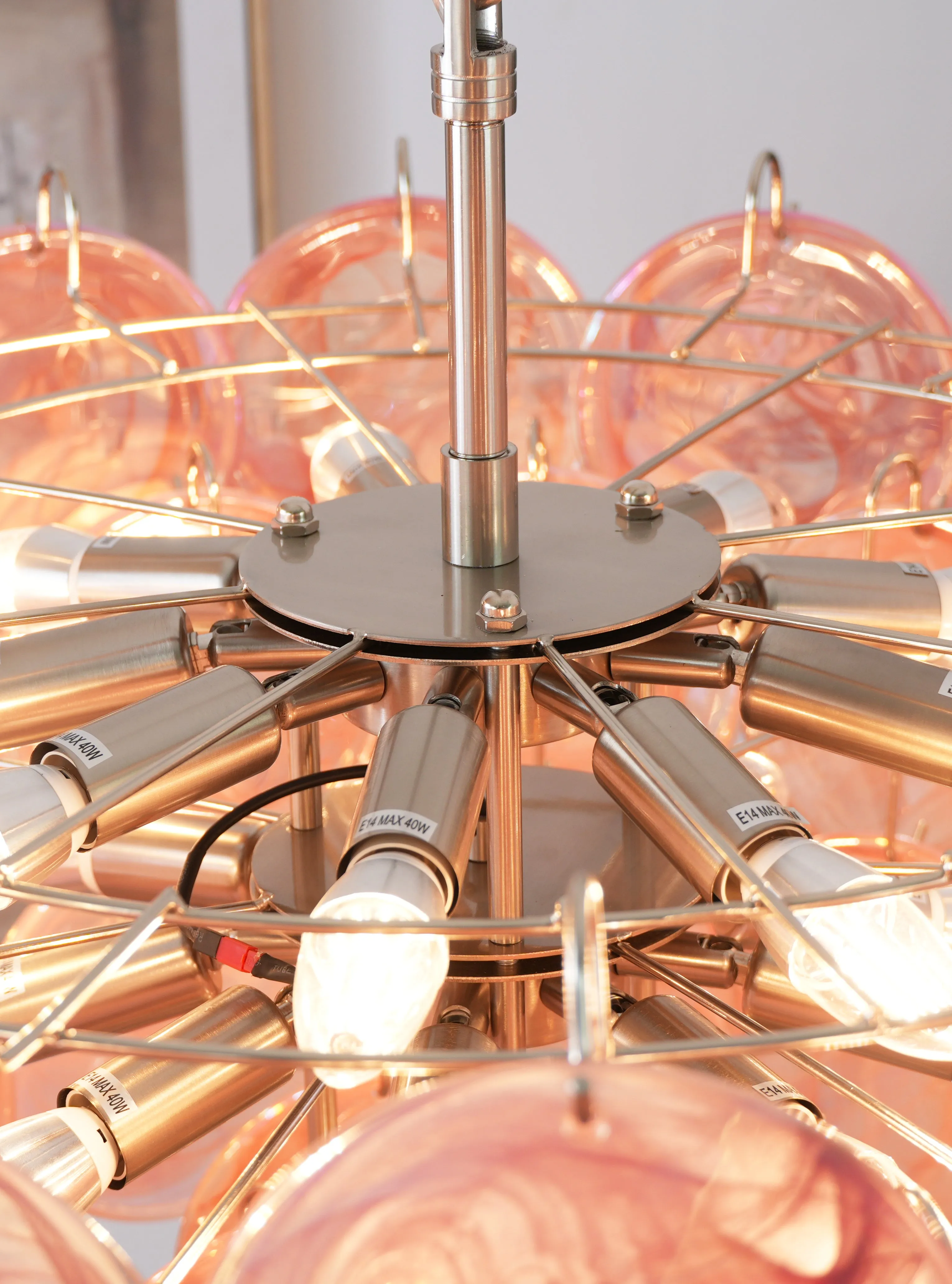 Vintage Pink Murano Disc Glass Chandelier