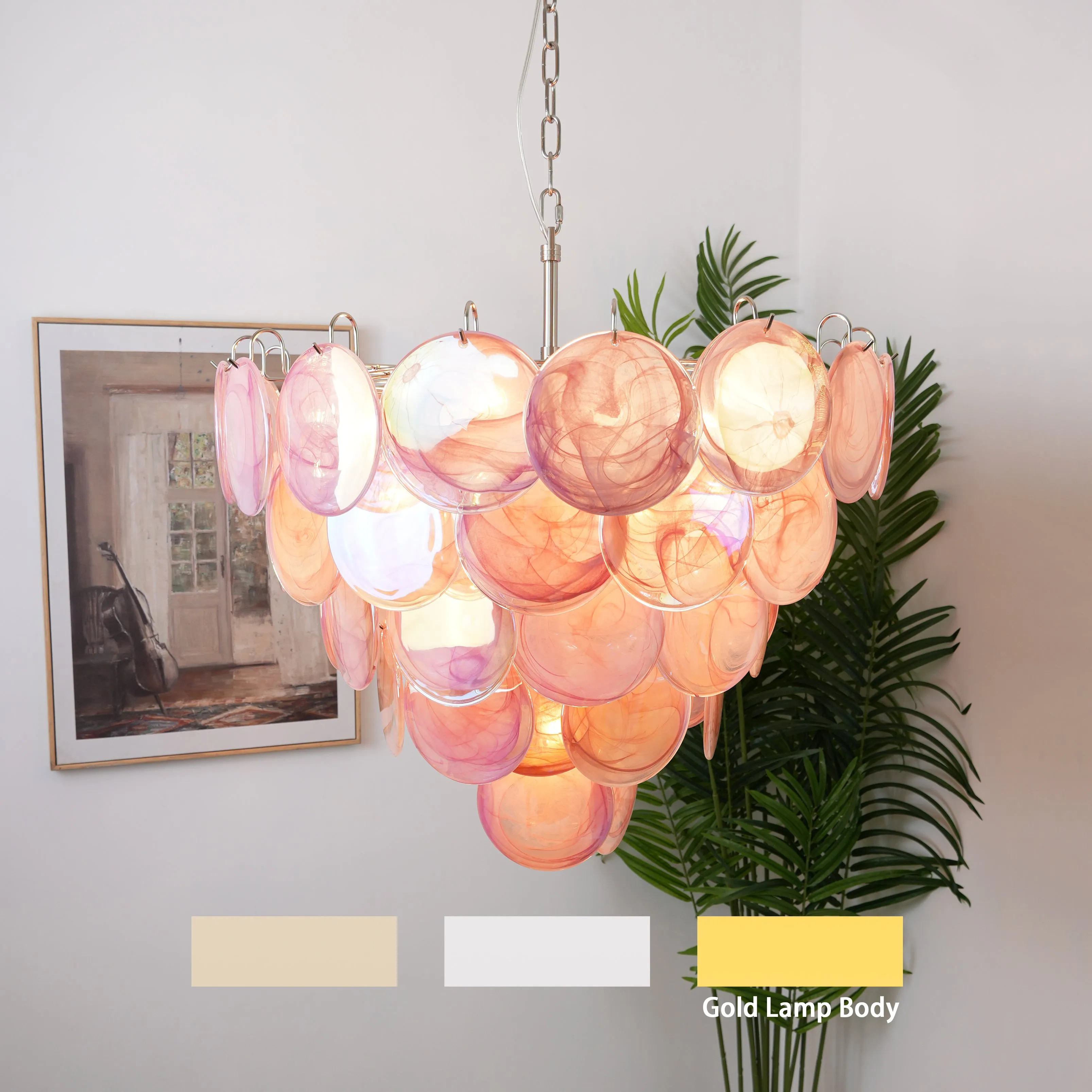 Vintage Pink Murano Disc Glass Chandelier