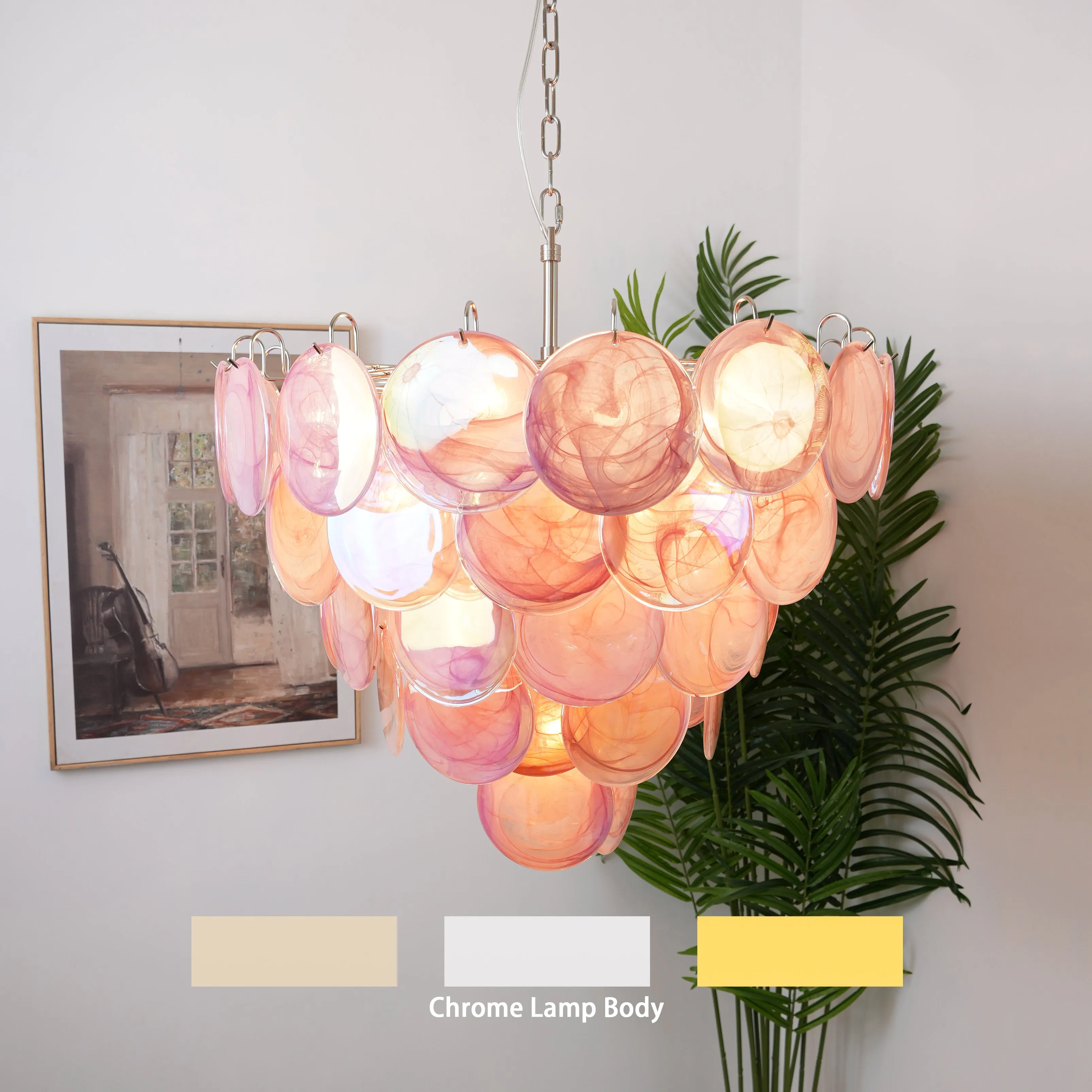 Vintage Pink Murano Disc Glass Chandelier