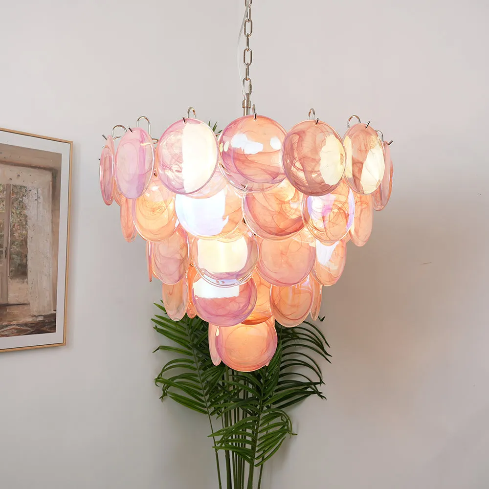 Vintage Pink Murano Disc Glass Chandelier
