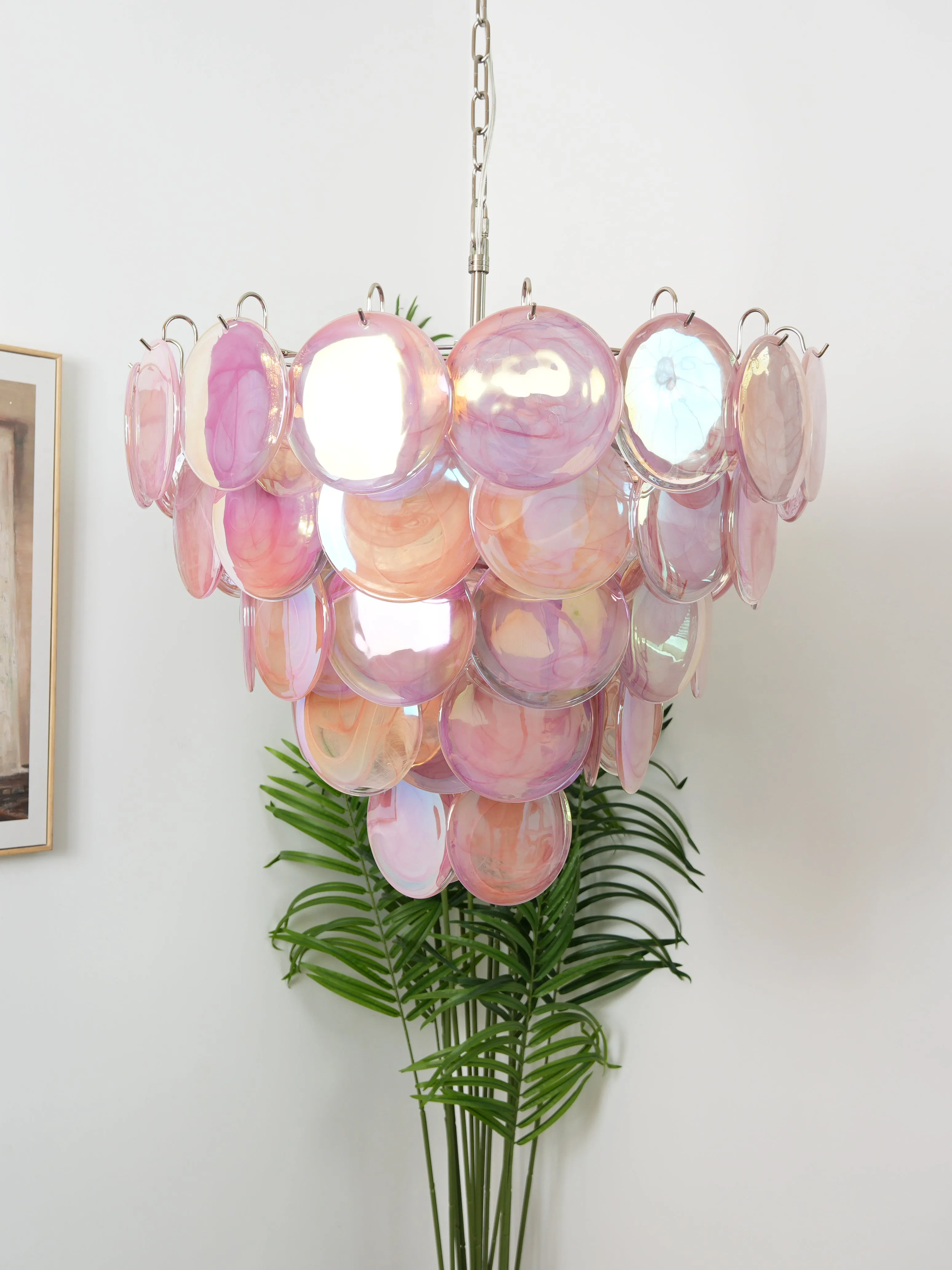 Vintage Pink Murano Disc Glass Chandelier