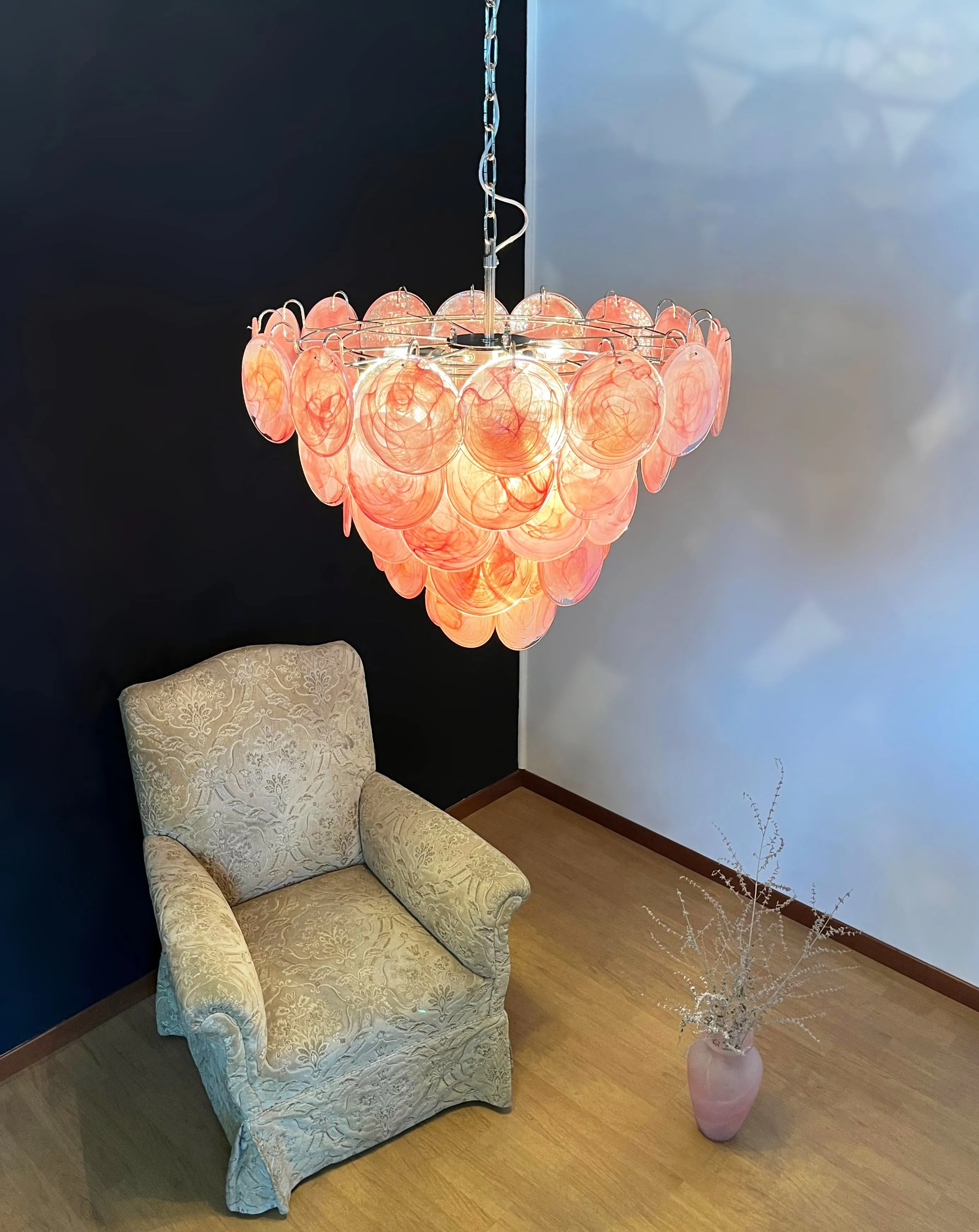 Vintage Pink Murano Disc Glass Chandelier