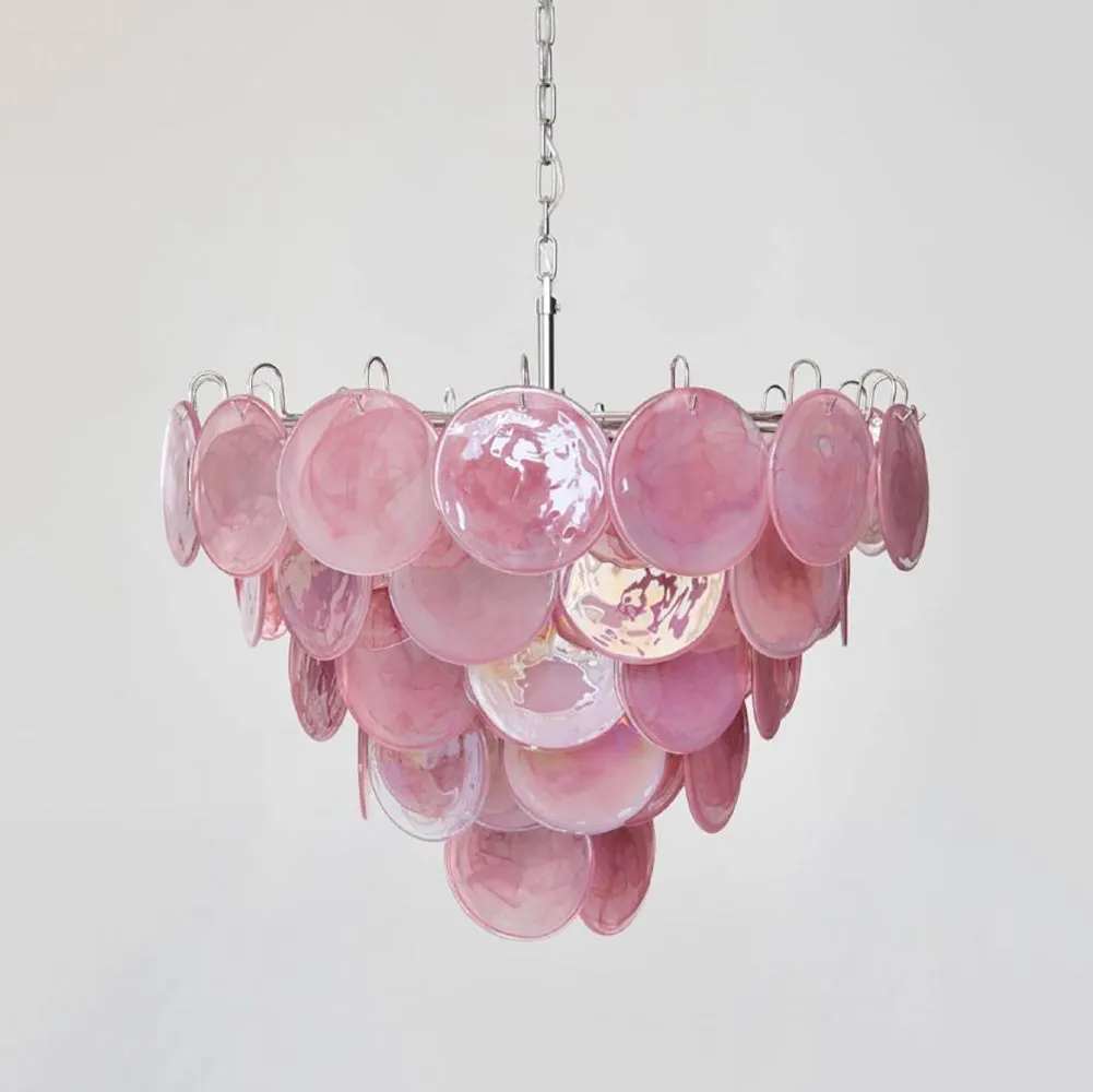 Vintage Pink Murano Disc Glass Chandelier
