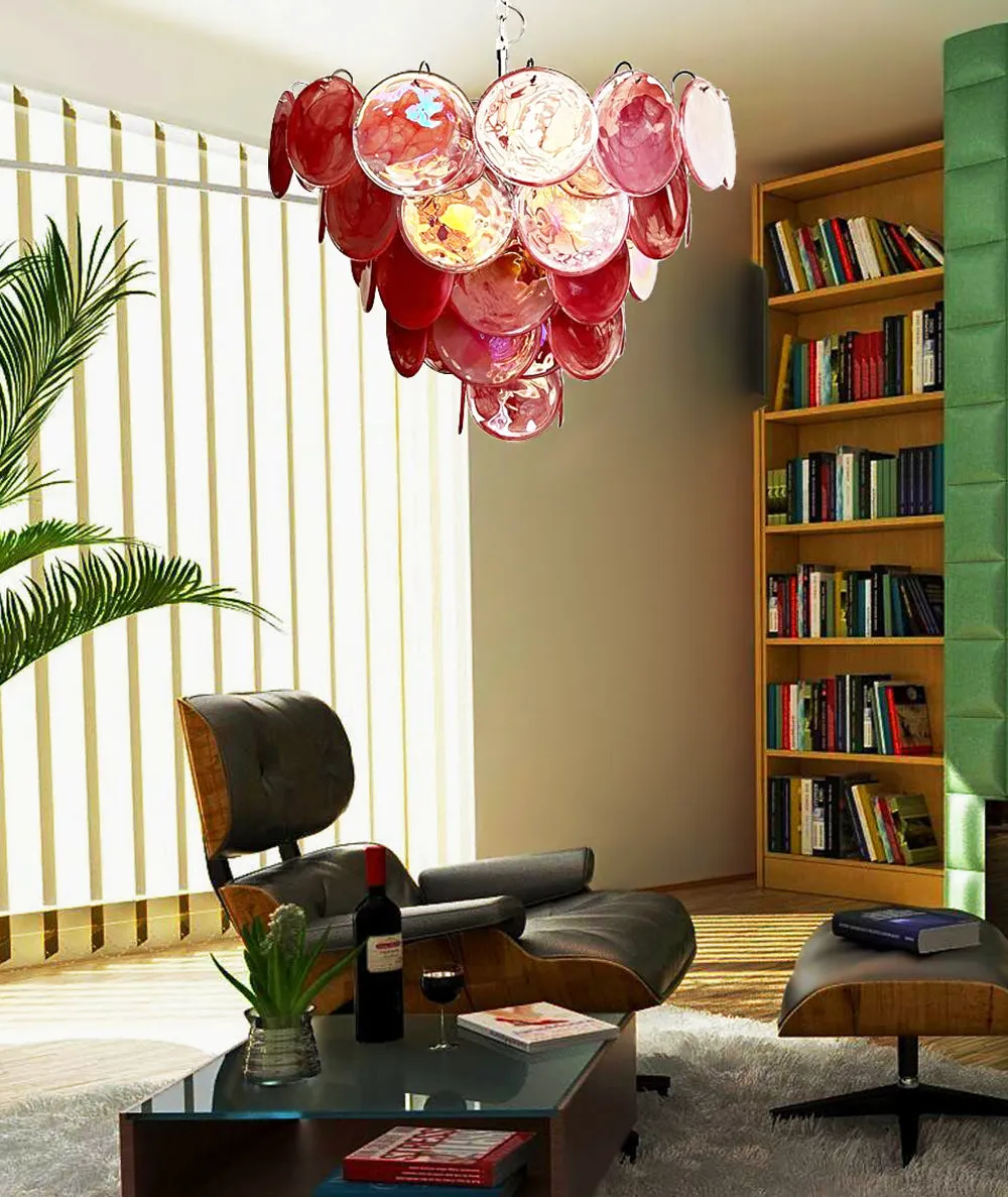 Vintage Pink Murano Disc Glass Chandelier