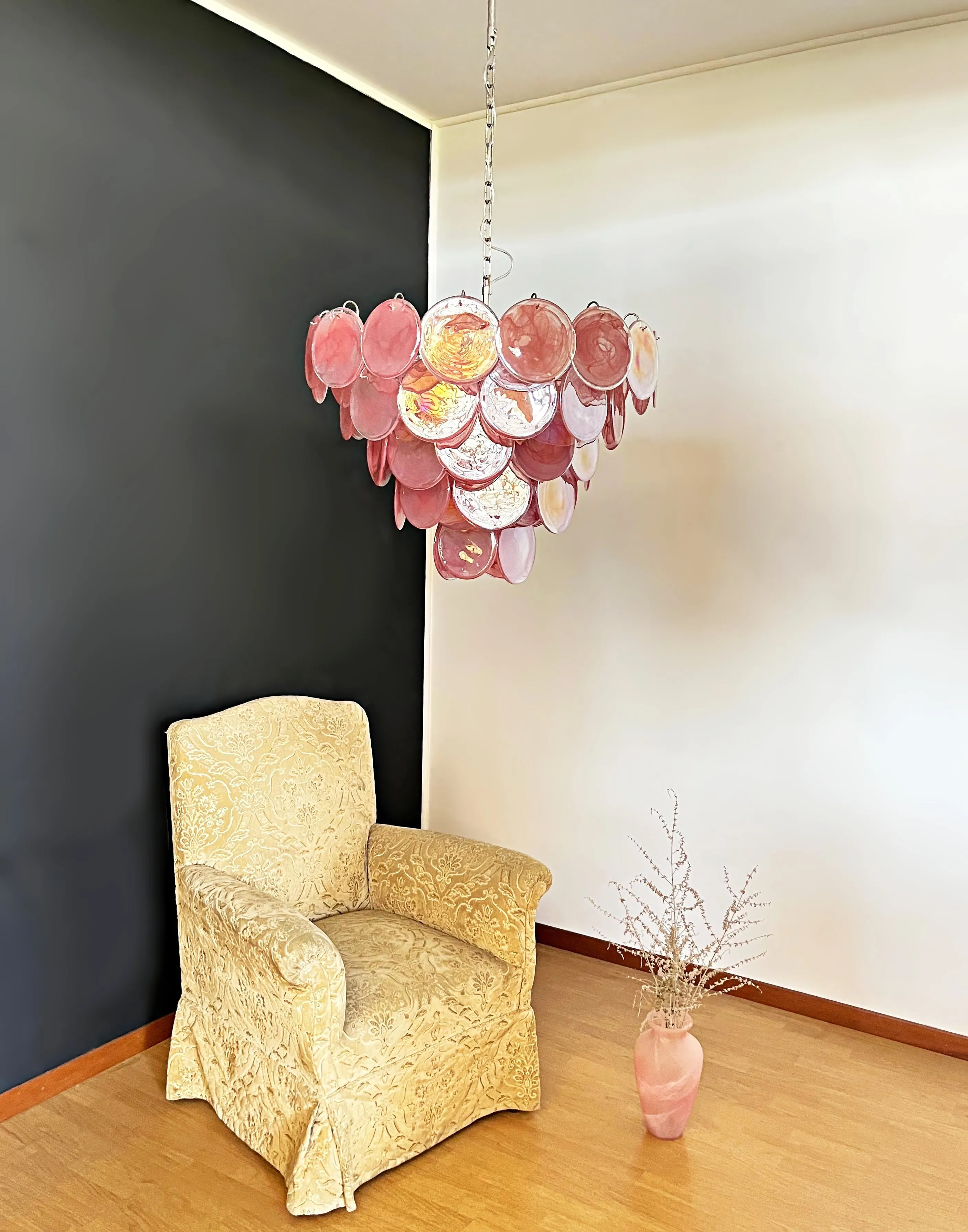 Vintage Pink Murano Disc Glass Chandelier